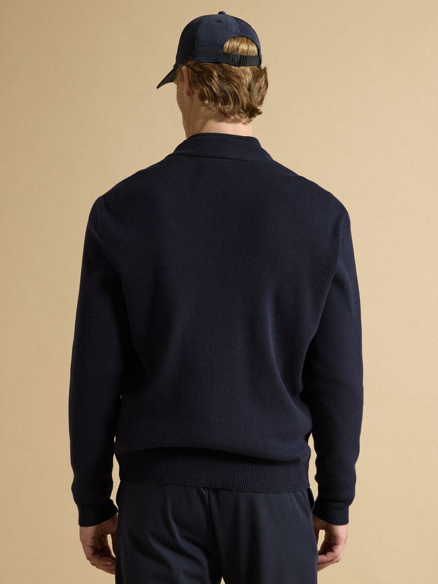 Blue pure cotton zip jacket with knitted sleeves, regular fit_3
