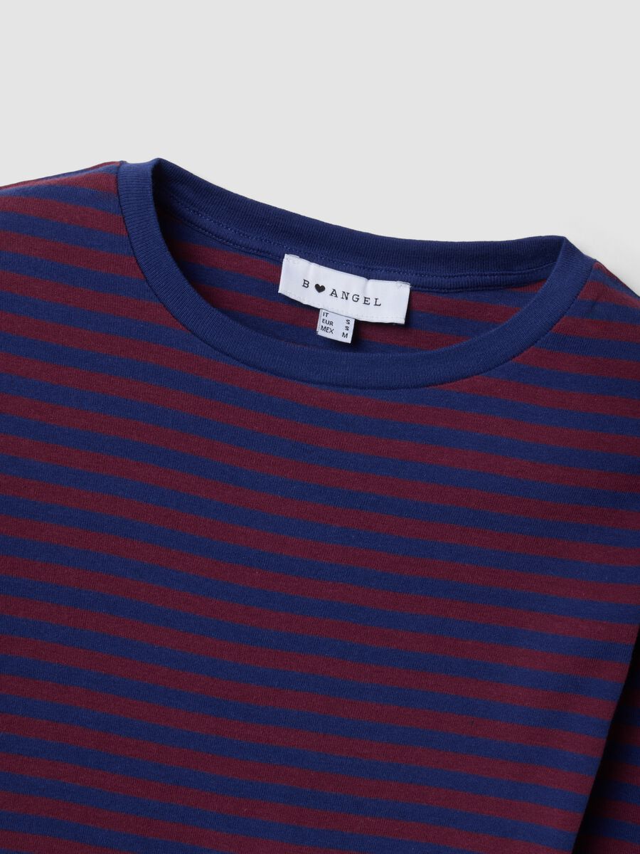 T-shirt roxa &agrave;s riscas em algod&atilde;o puro com decote redondo_5