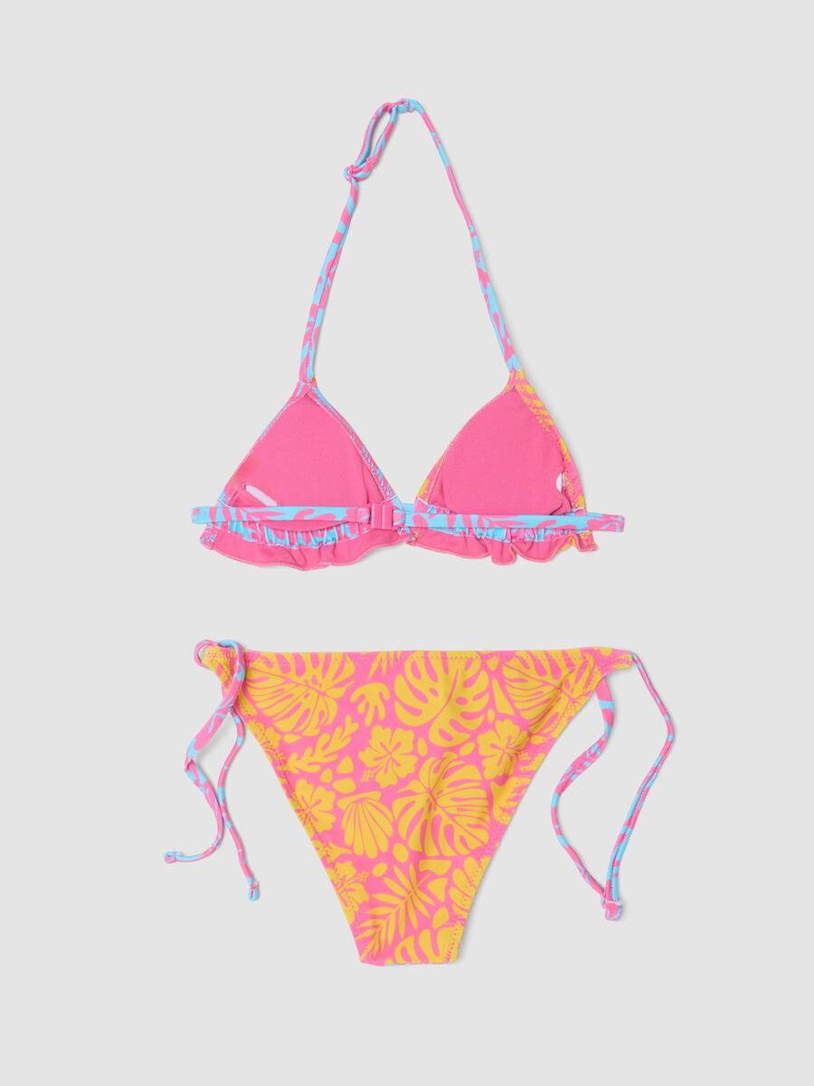 Pink stretchy bikini with tropical print_1