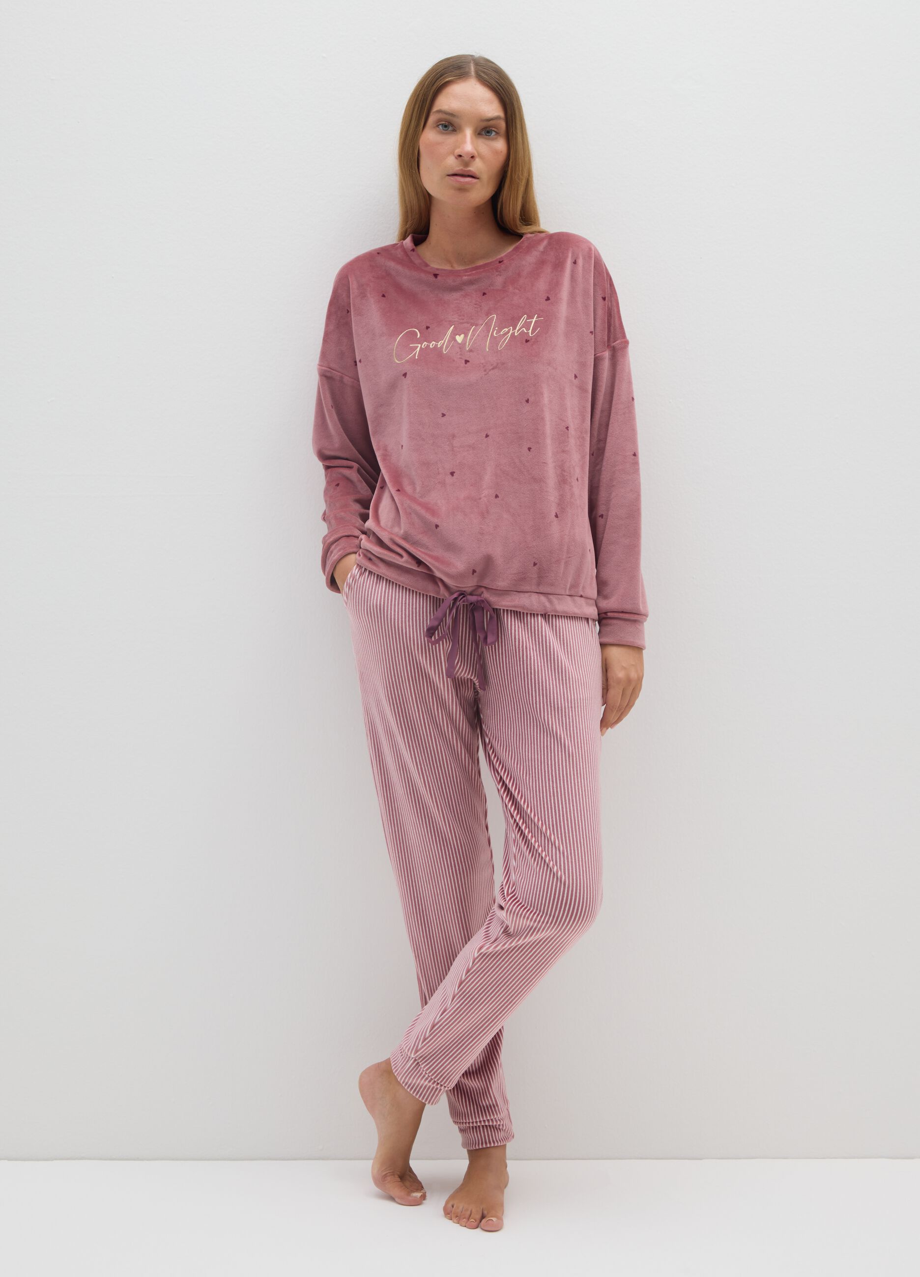 Pink striped pyjama trousers with adjustable drawstring