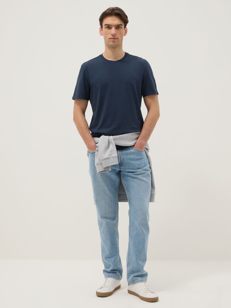 Blue regular fit crew-neck pure cotton T-shirt_1