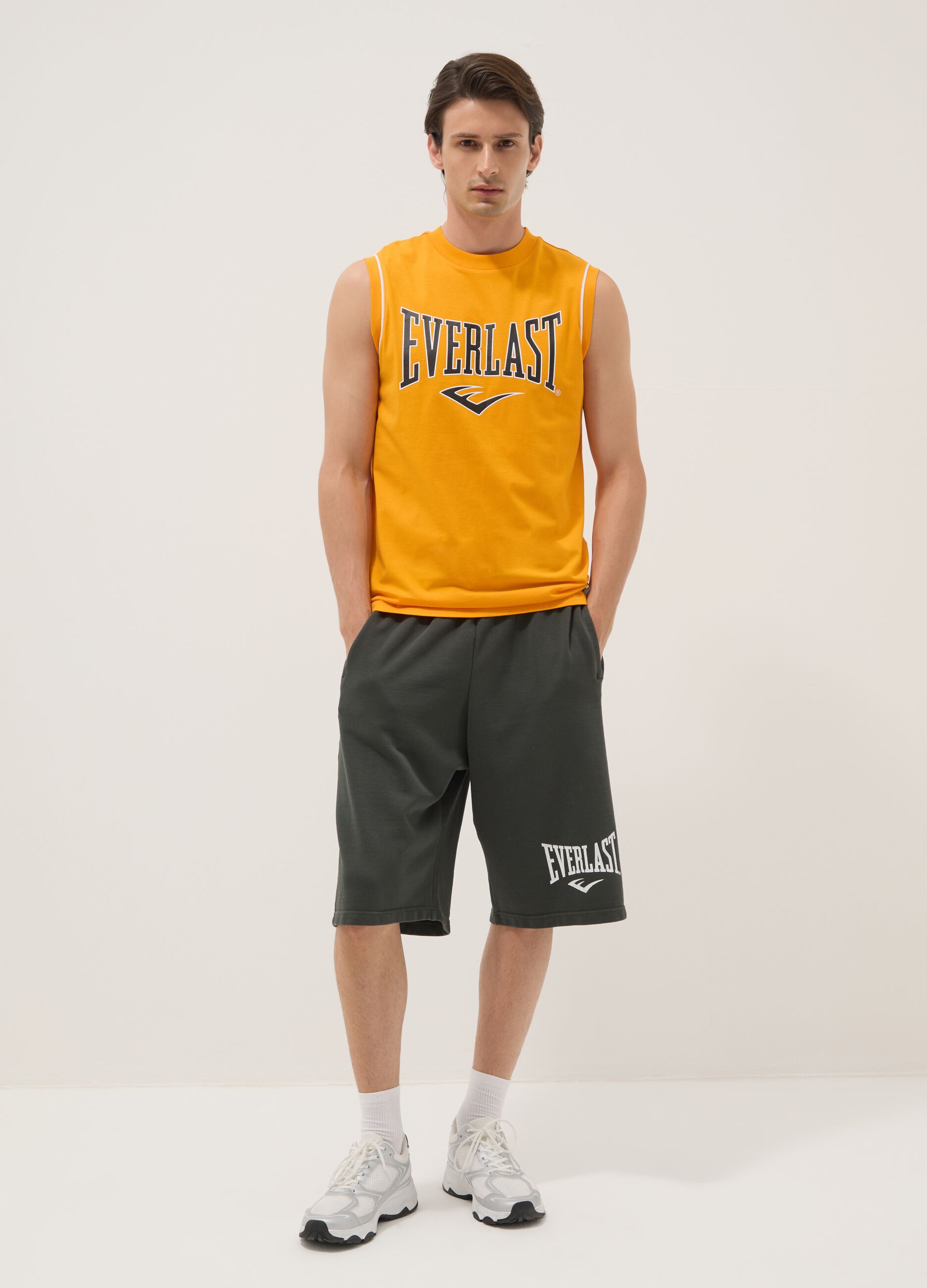 Camisola sem mangas laranja de algod&atilde;o puro com logotipo Everlast