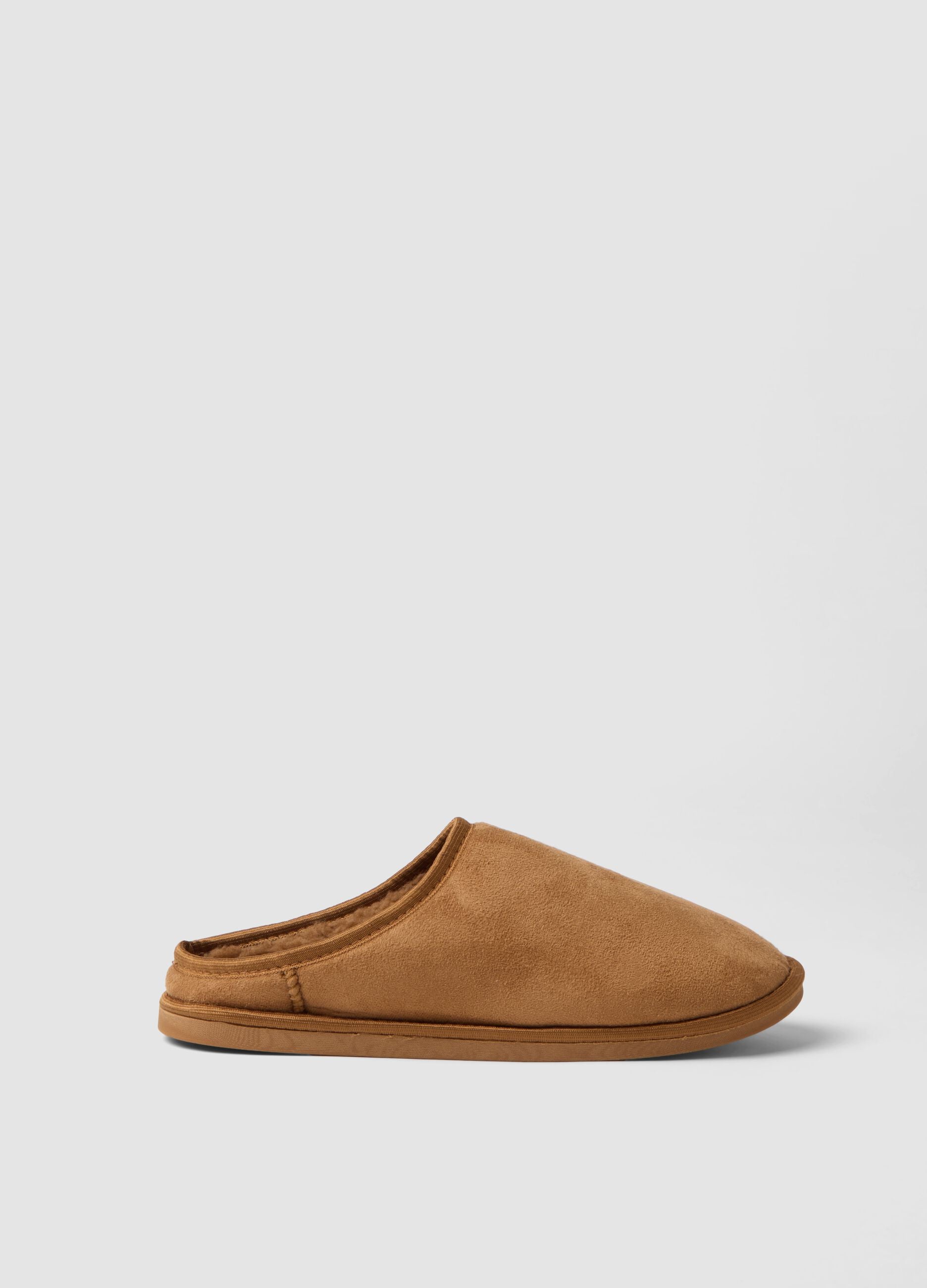 Light brown house slippers with plush-effect lining