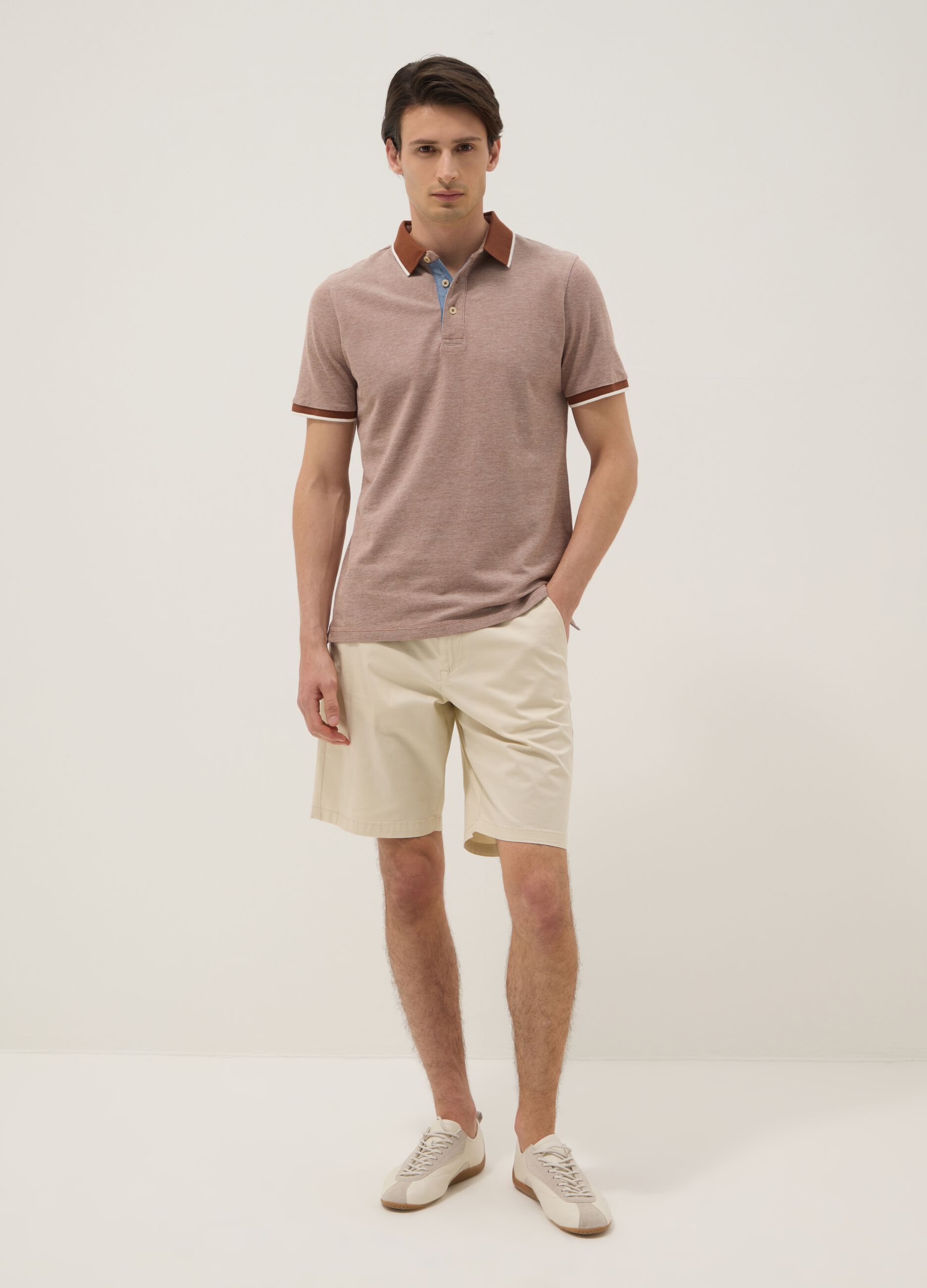 Beige stretch cotton chino shorts