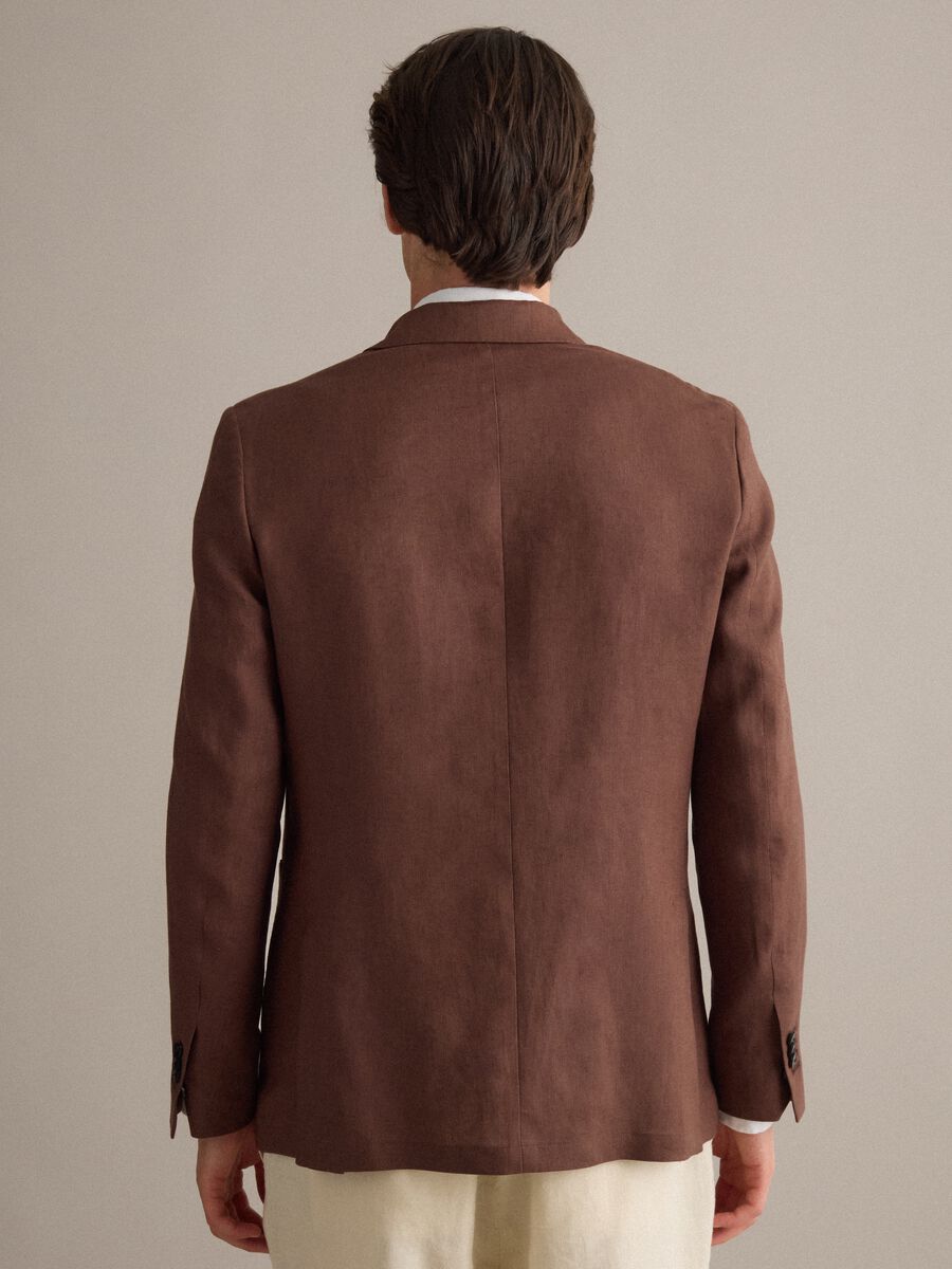 Brown Pure Linen Regular Fit Blazer_3