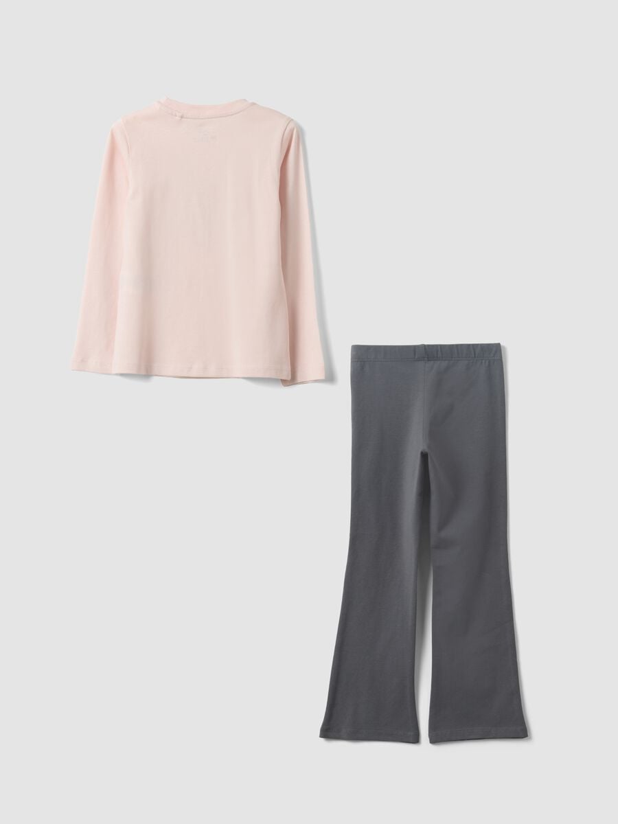 Conjunto de jogging rosa e cinzento em algod&atilde;o puro com estampado de cora&ccedil;&otilde;es para menina_1