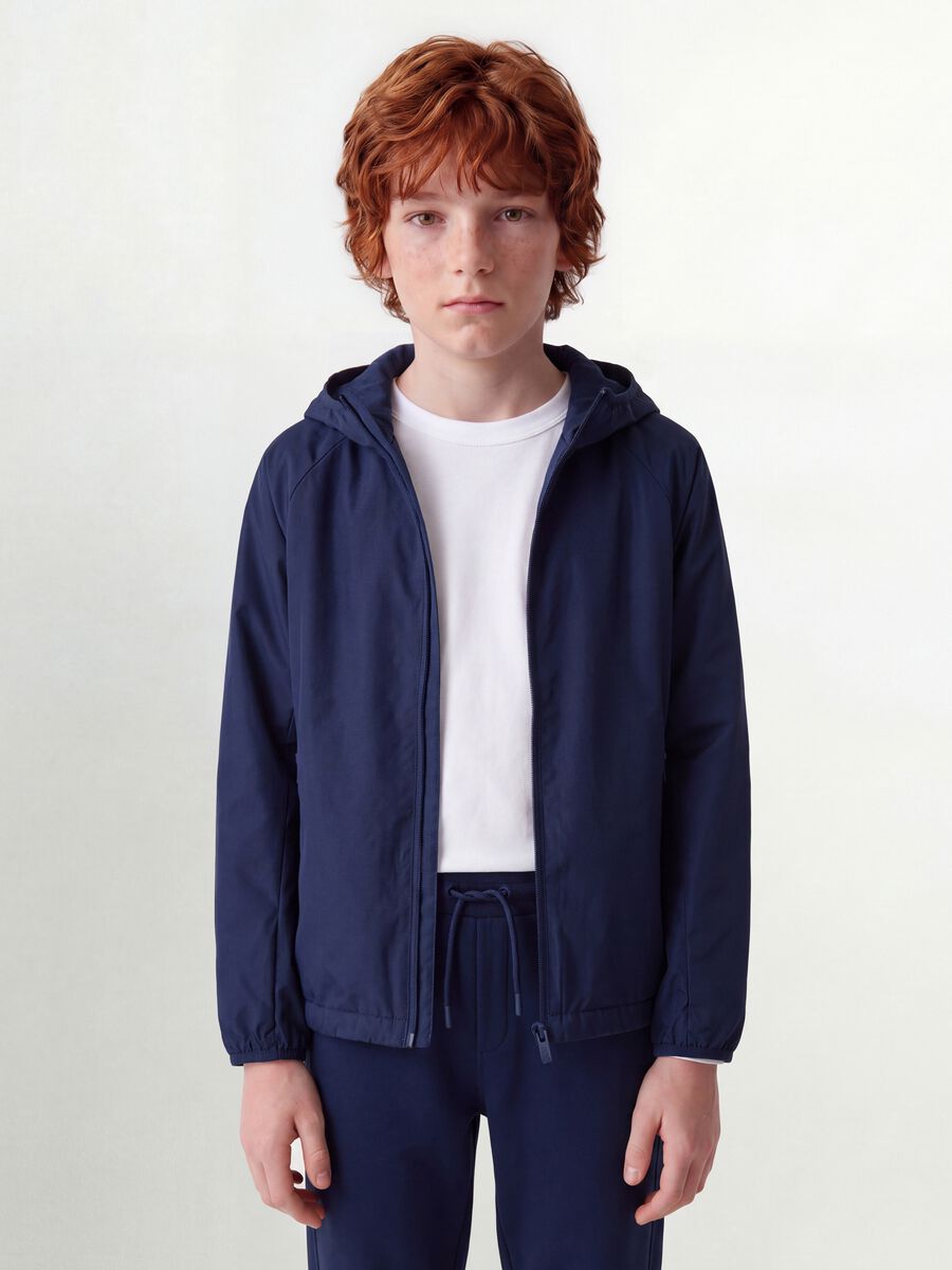 Blue boys&rsquo; rain jacket with hood and zip_0