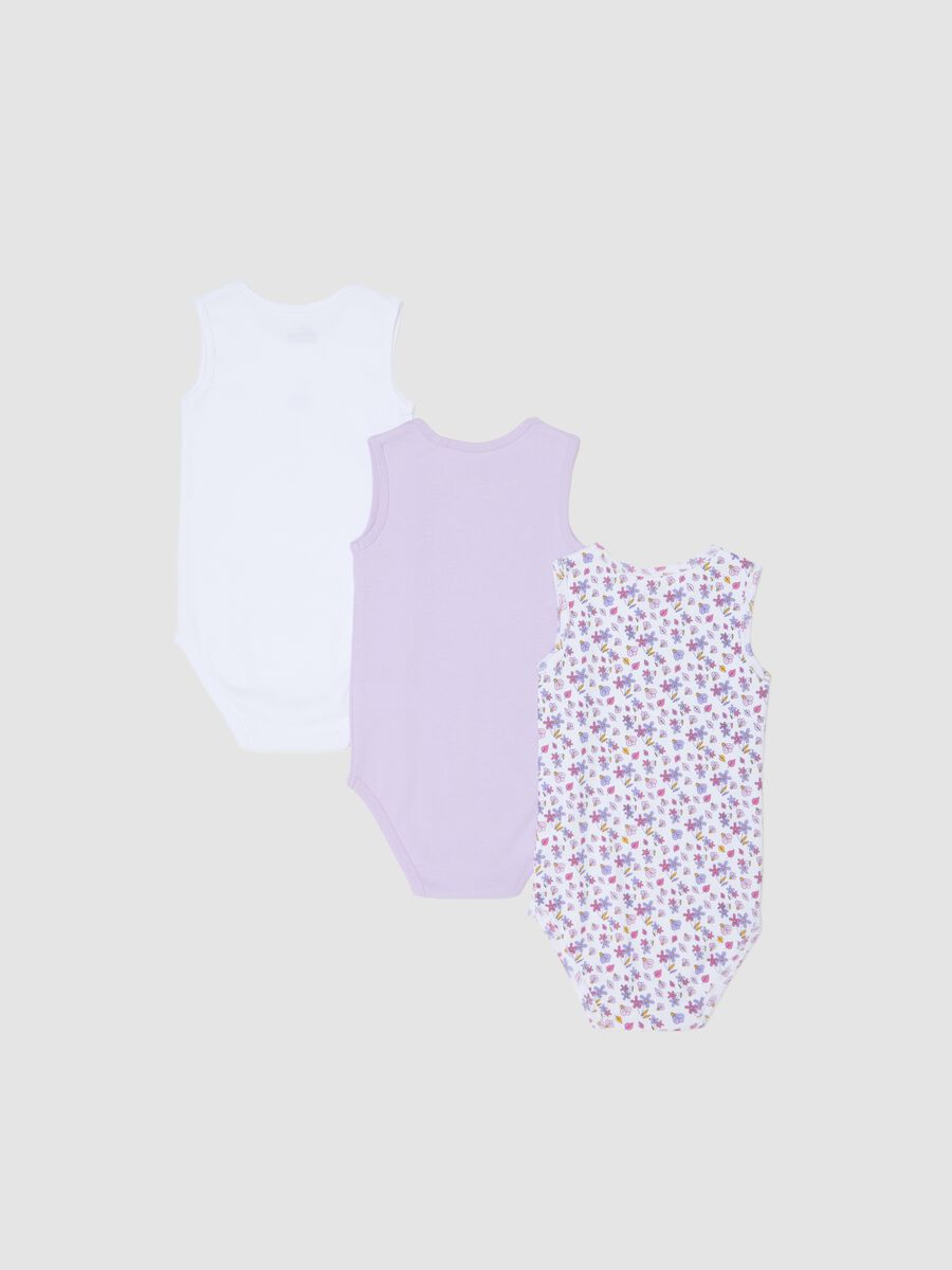 Multicolour sleeveless cotton bodysuit tripack for baby girls_1