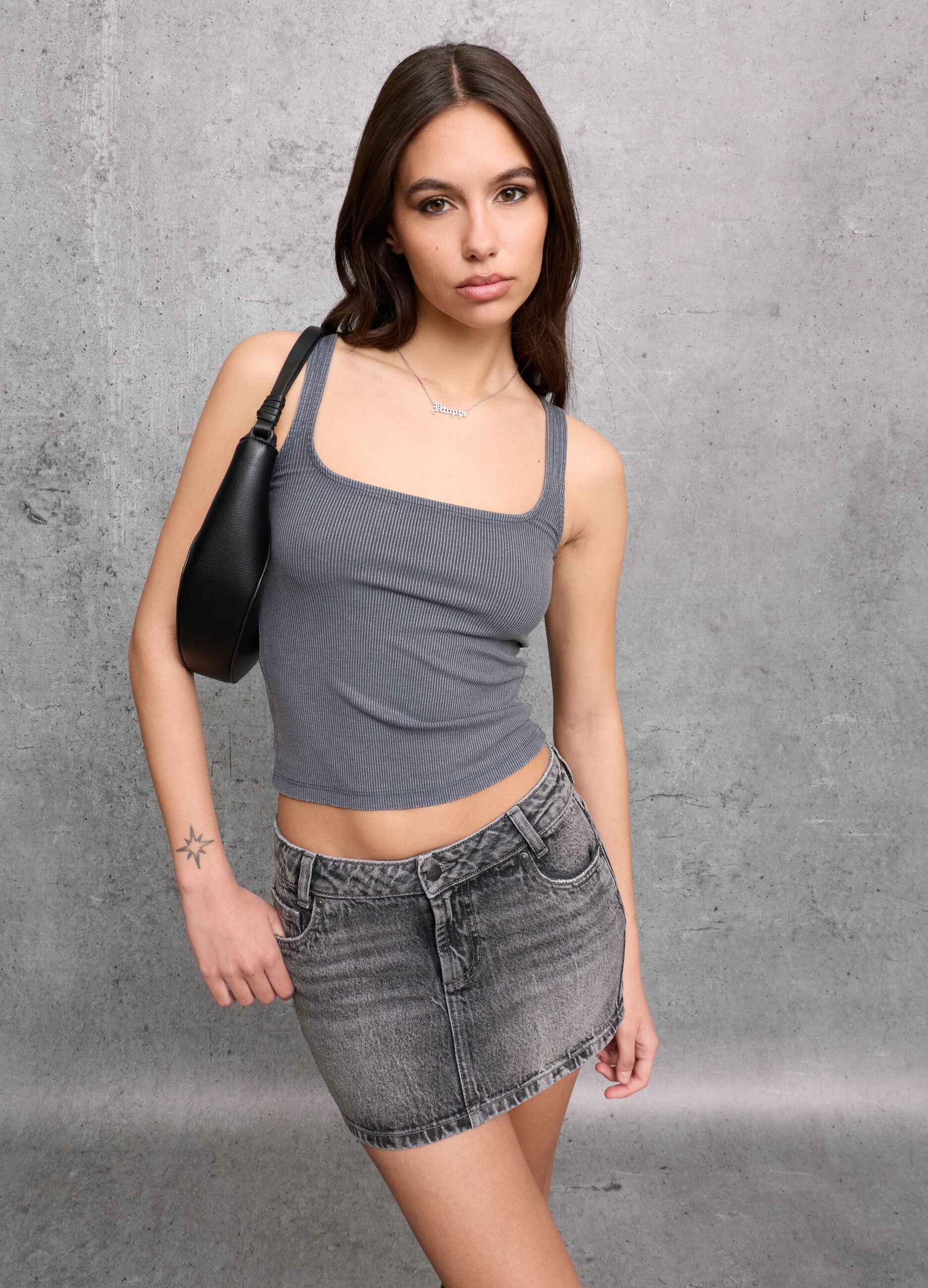 Vintage Grey Square-Neck Tank Top
