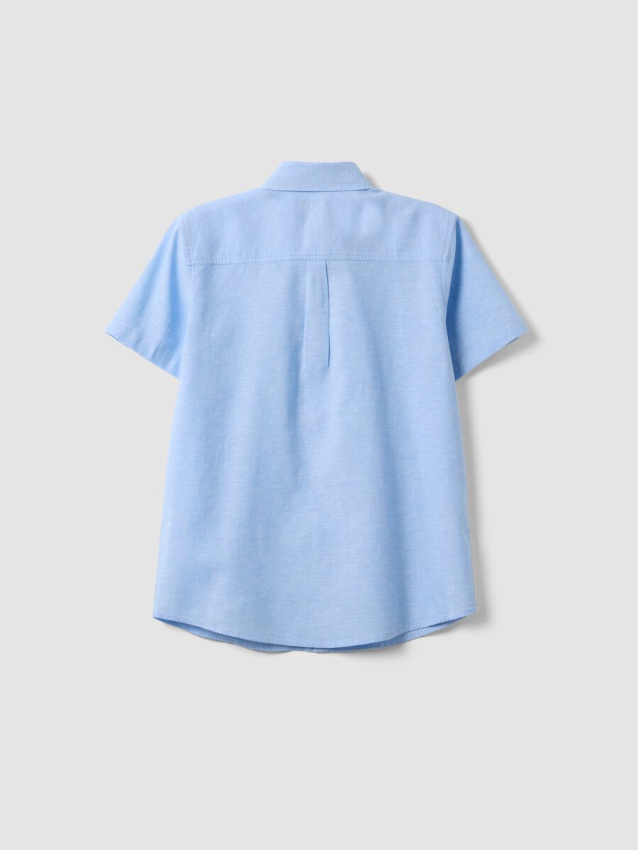 Boys&rsquo; light blue short-sleeve linen-cotton blend shirt, regular fit_4