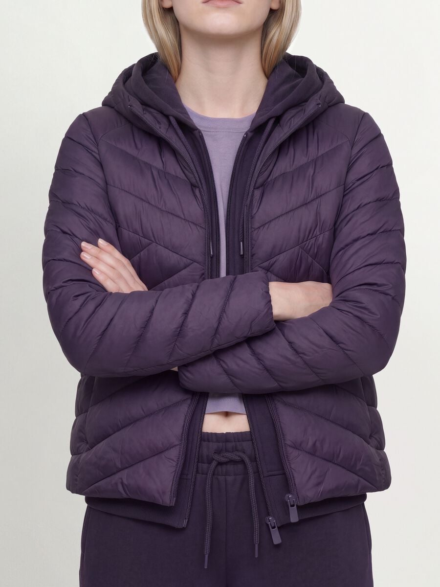 Purple Ultralight Quilted Jacket with Hood and Zip_3