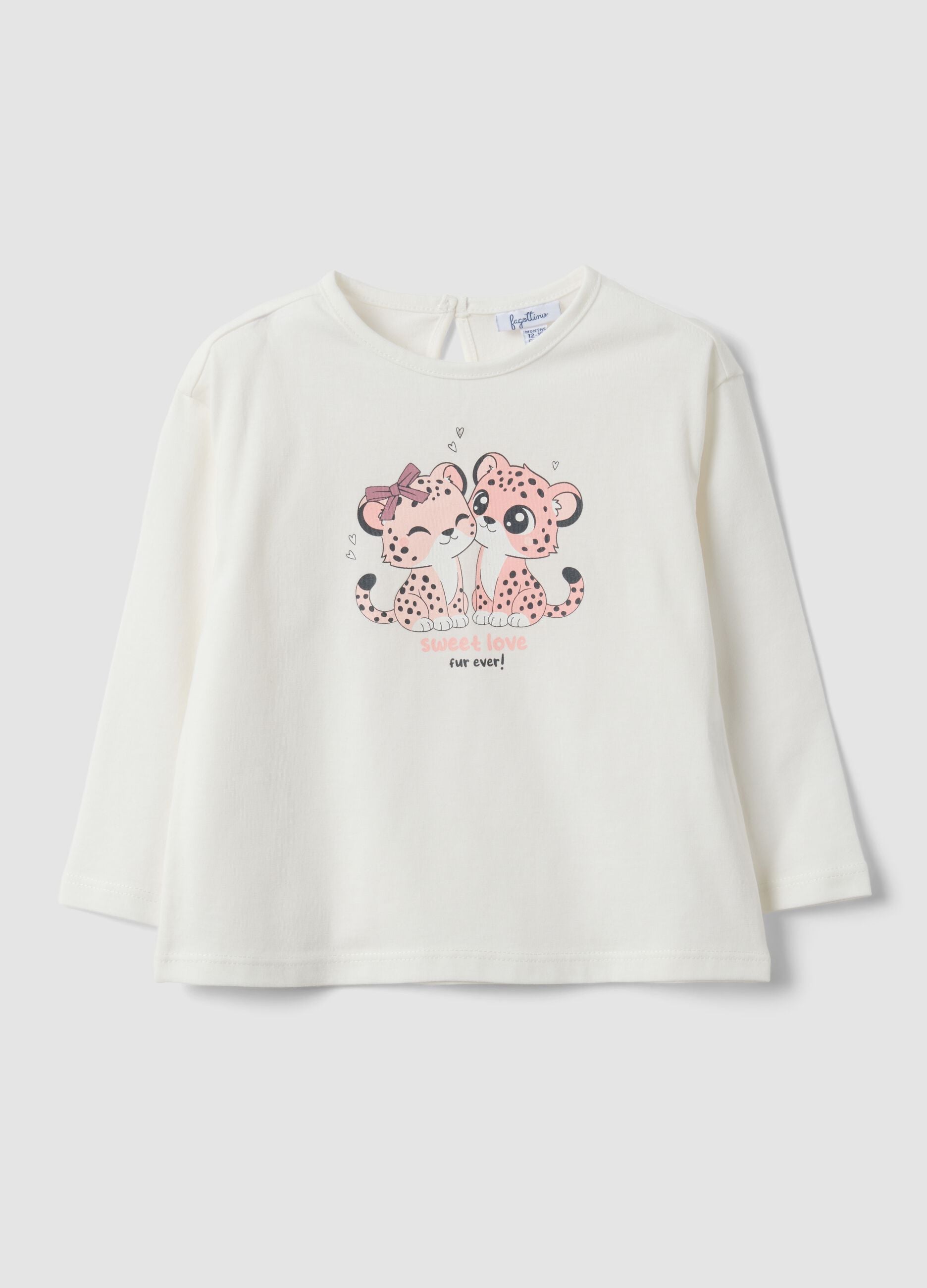 White organic cotton long-sleeve printed T-shirt for baby girl