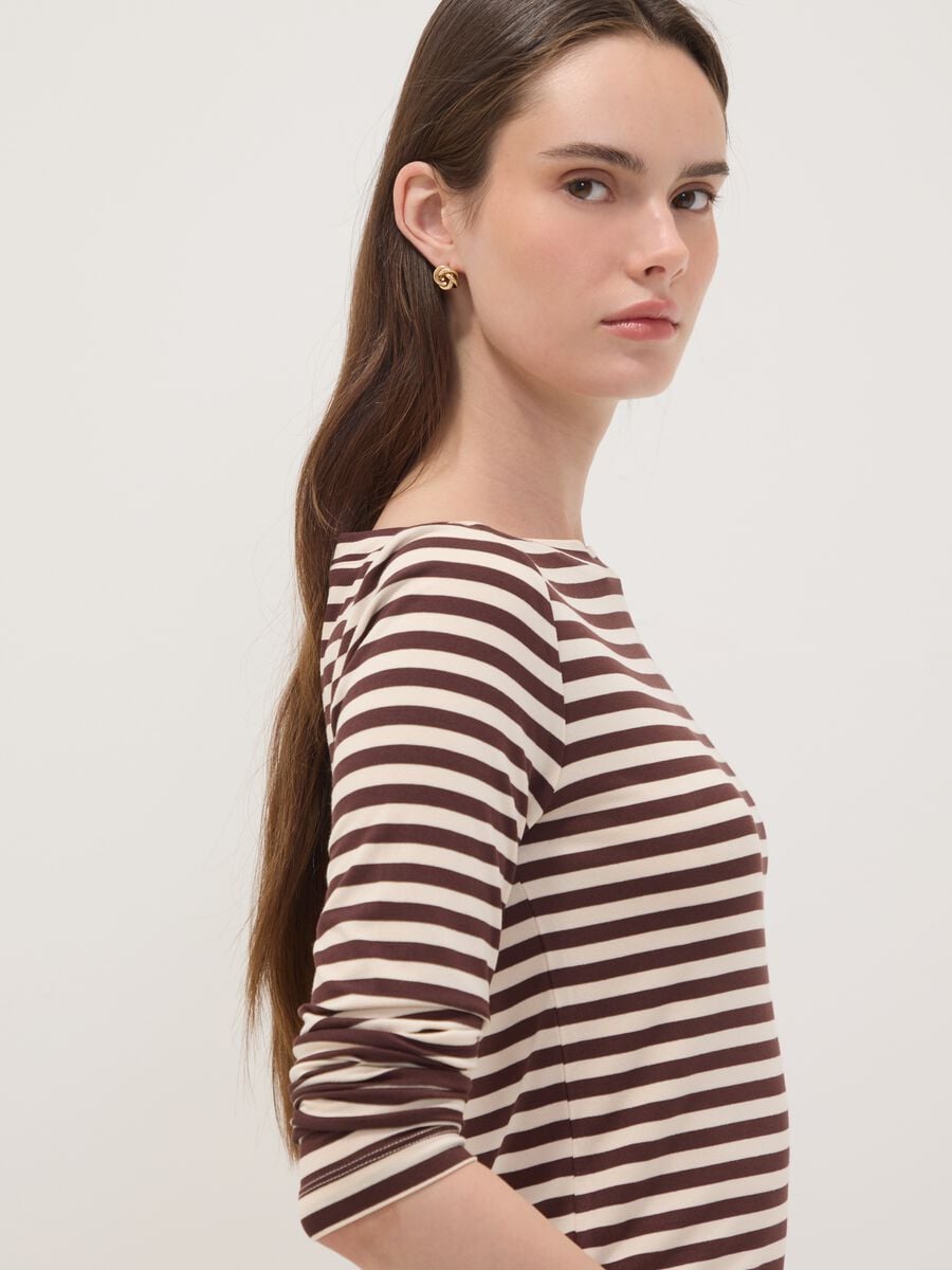 T-shirt multicolor in viscosa elasticizzata a righe slim fit_0