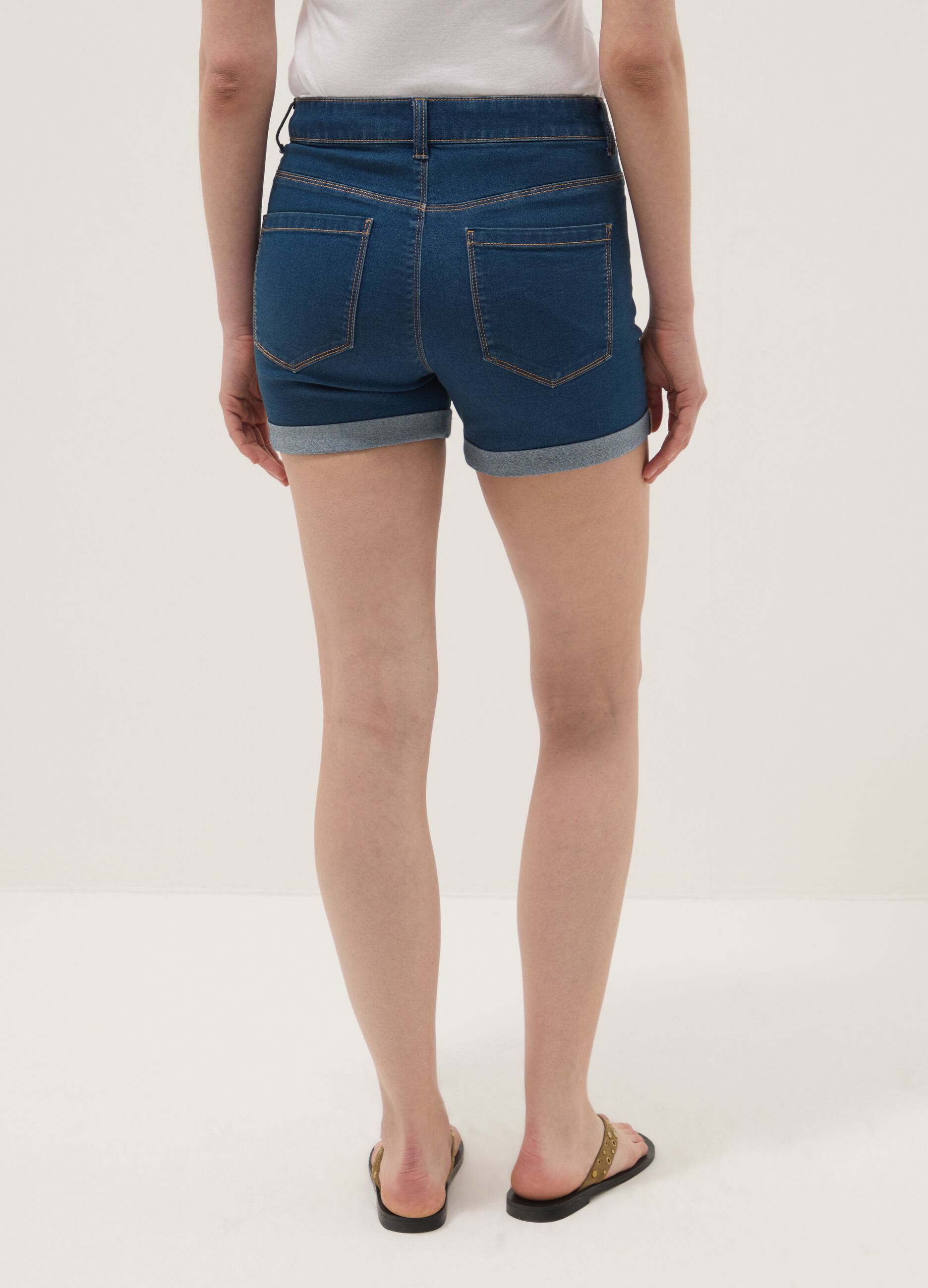 Light blue regular-fit stretch cotton denim shorts