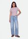 T-shirt crop viola in puro cotone a righe con stampa_1