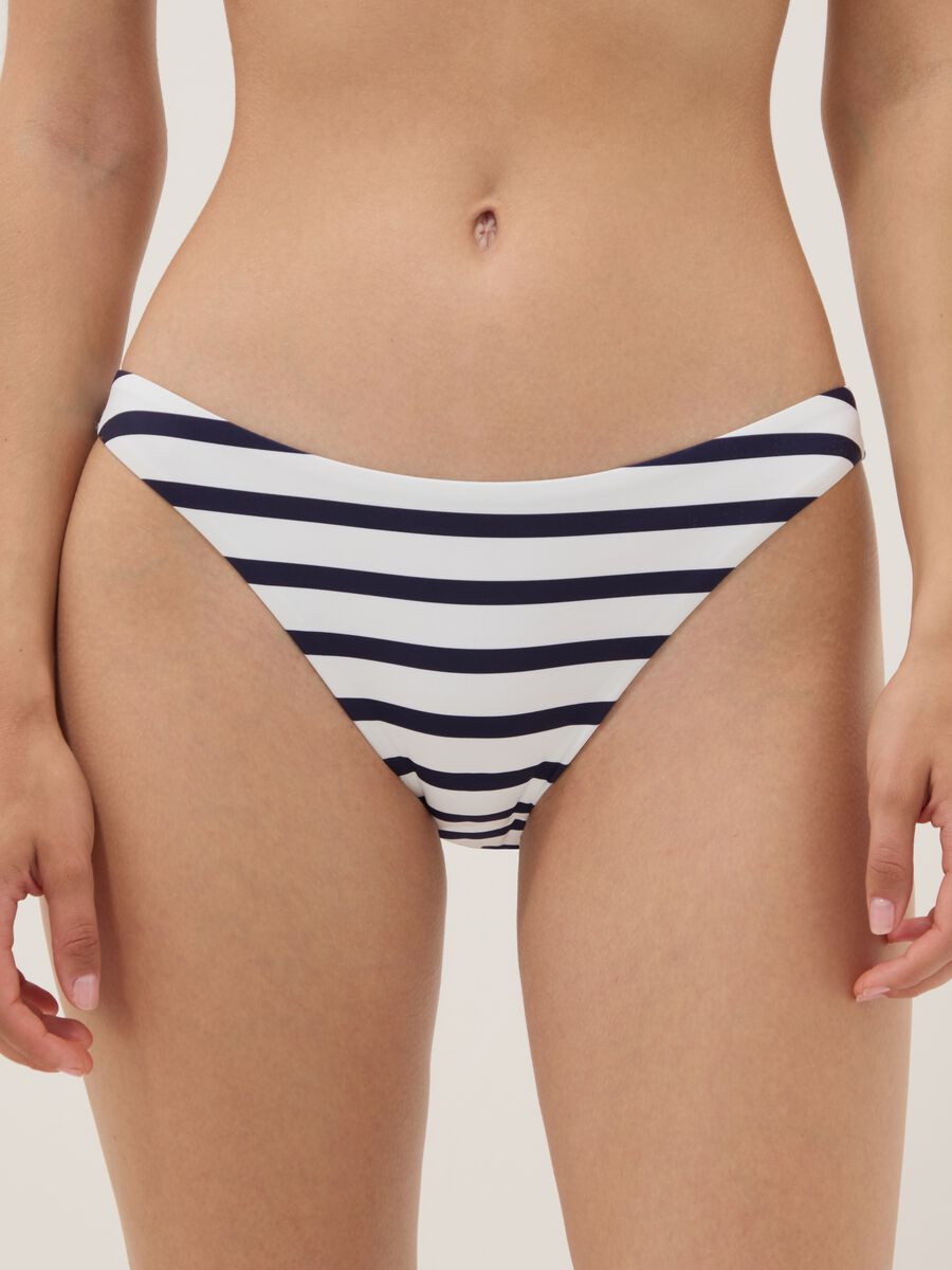 Blue and white striped stretch bikini bottoms_1