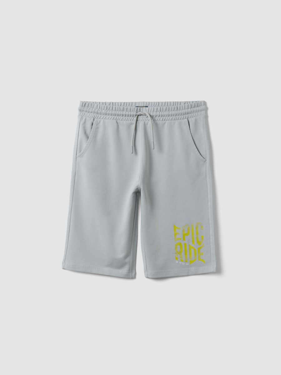 Grey pure cotton shorts with elasticated waist_0