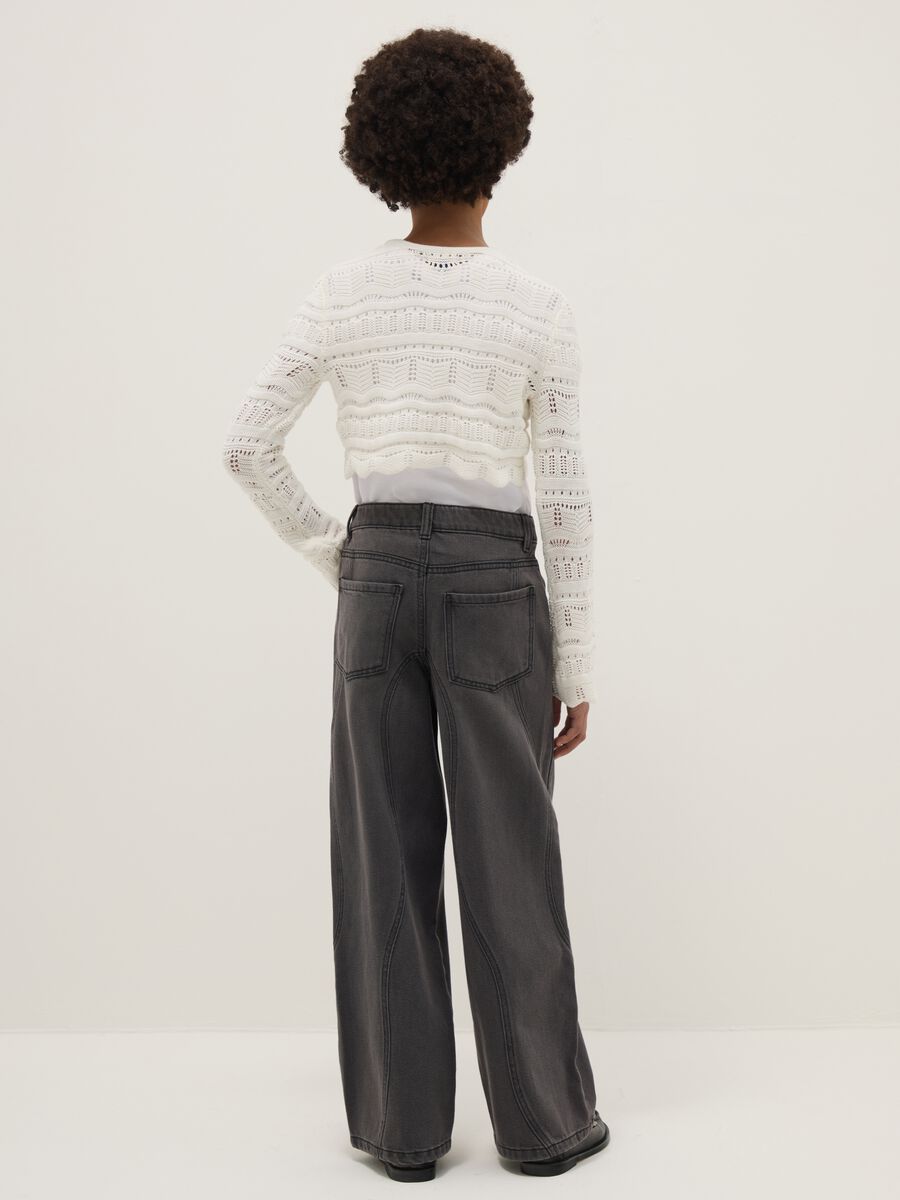 Grey cotton blend balloon jeans for girls_1