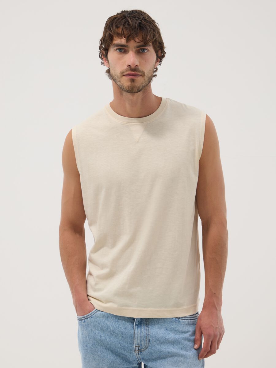 Beige pure cotton vest_0