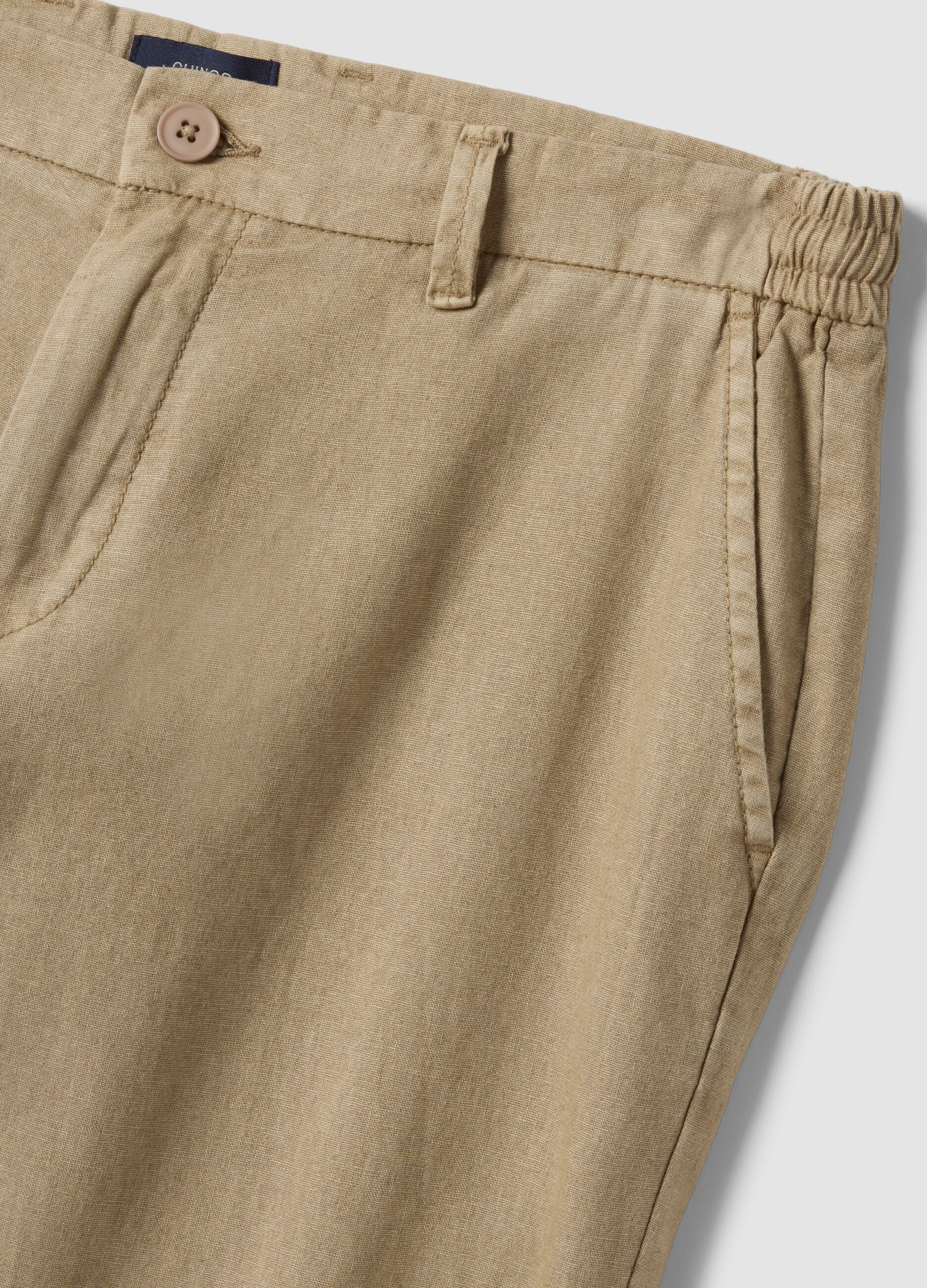 Beige linen and cotton-blend regular-fit chino trousers