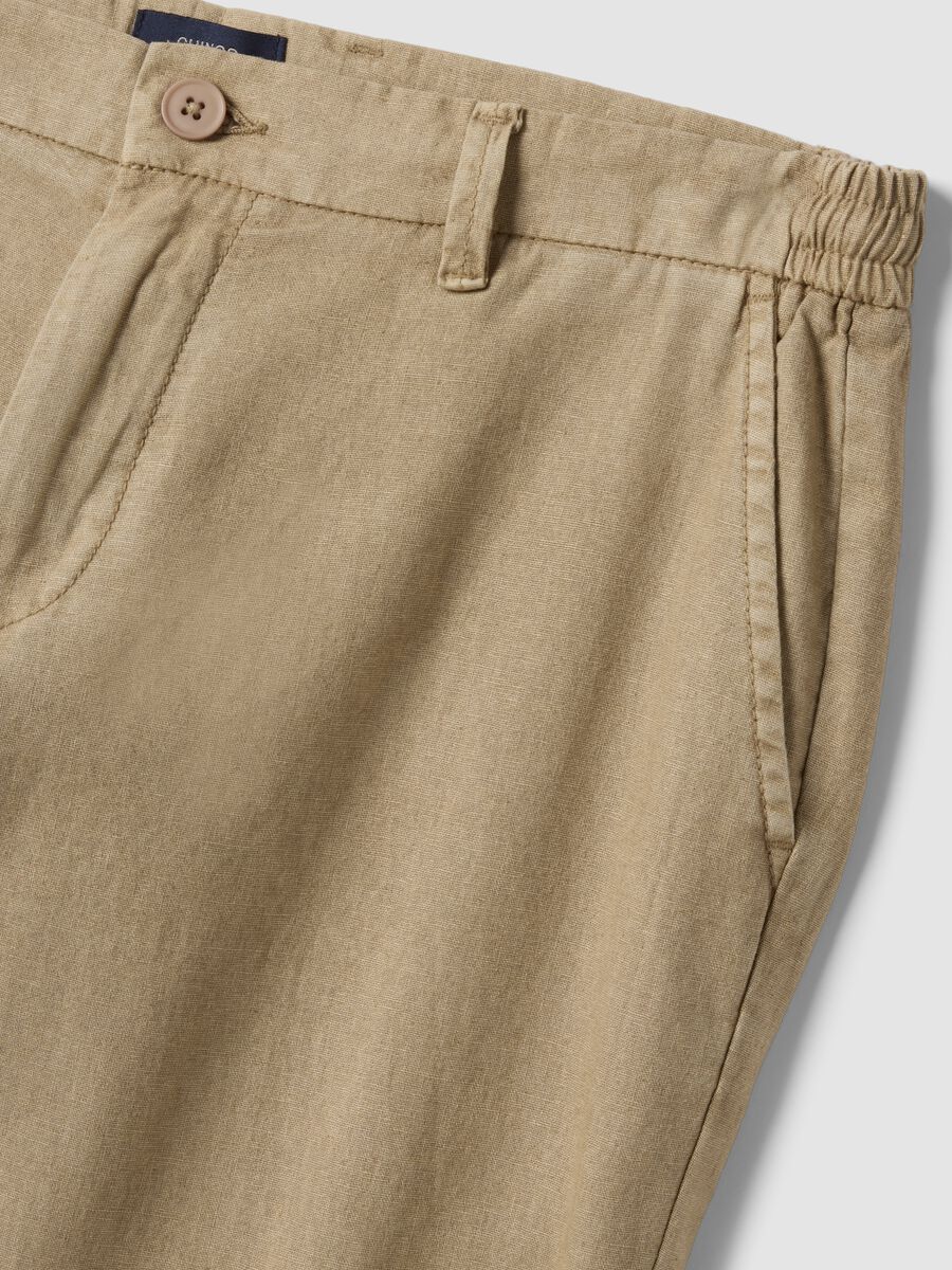 Beige linen and cotton-blend regular-fit chino trousers_5
