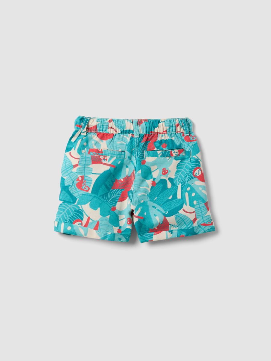 Blue viscose-linen blend tropical print shorts for boys, regular fit_1
