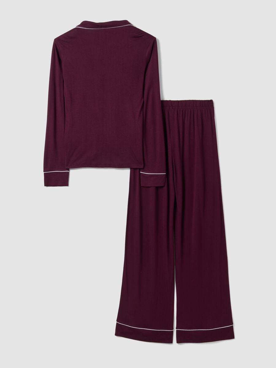 Purple pure viscose pyjamas with V-neck and contrast piping_5