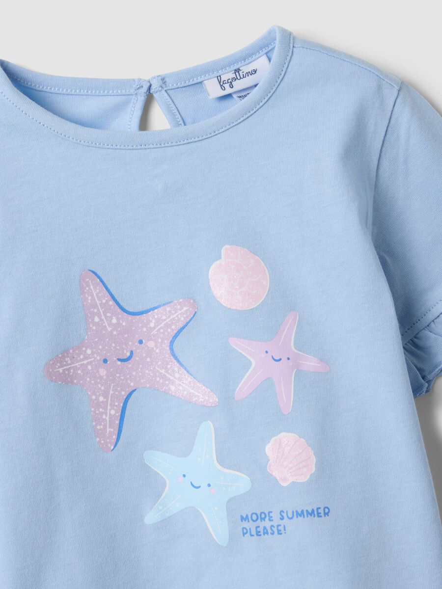 Completo azzurro in puro cotone con t-shirt e leggings per bimba regular fit_2