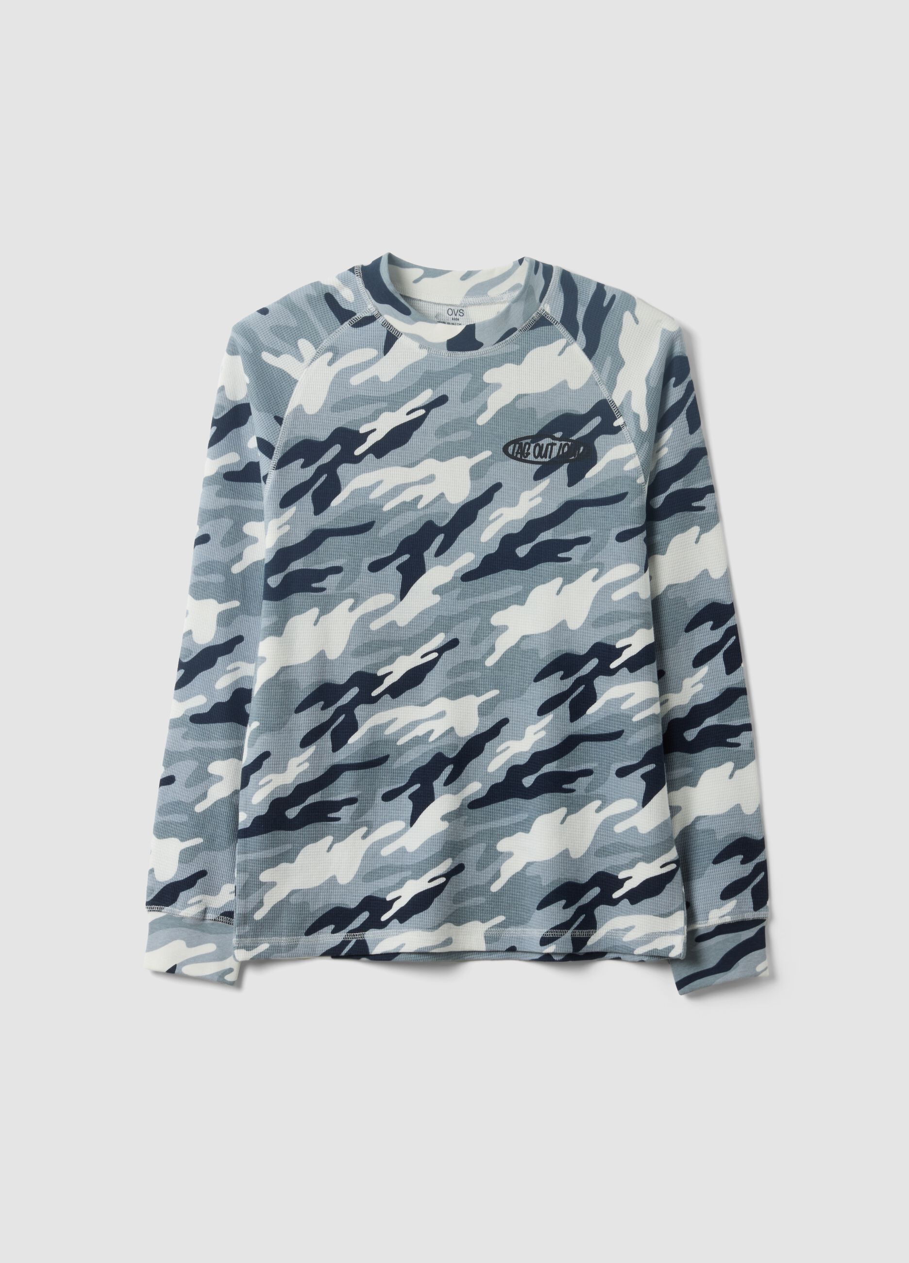 Multicolour relaxed-fit pure cotton T-shirt with camouflage print for boys