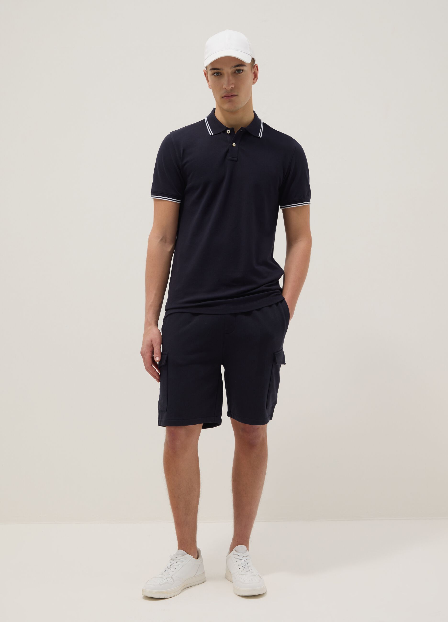Blue stretch cotton polo shirt, regular fit