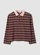 Braunes Polo aus reiner Baumwolle mit Streifen, Langarm, Regular Fit_4
