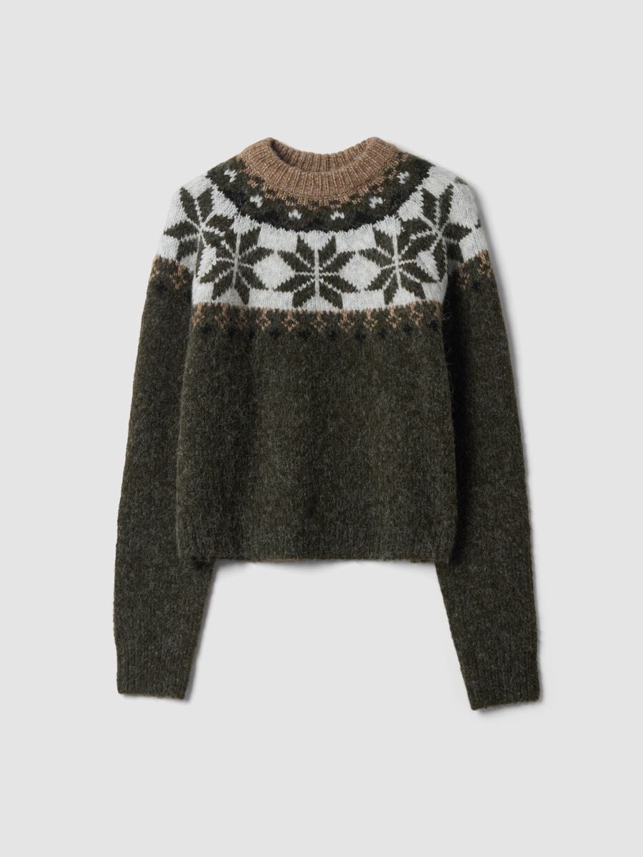 Brown wool-blend jumper with jacquard mock neck_0