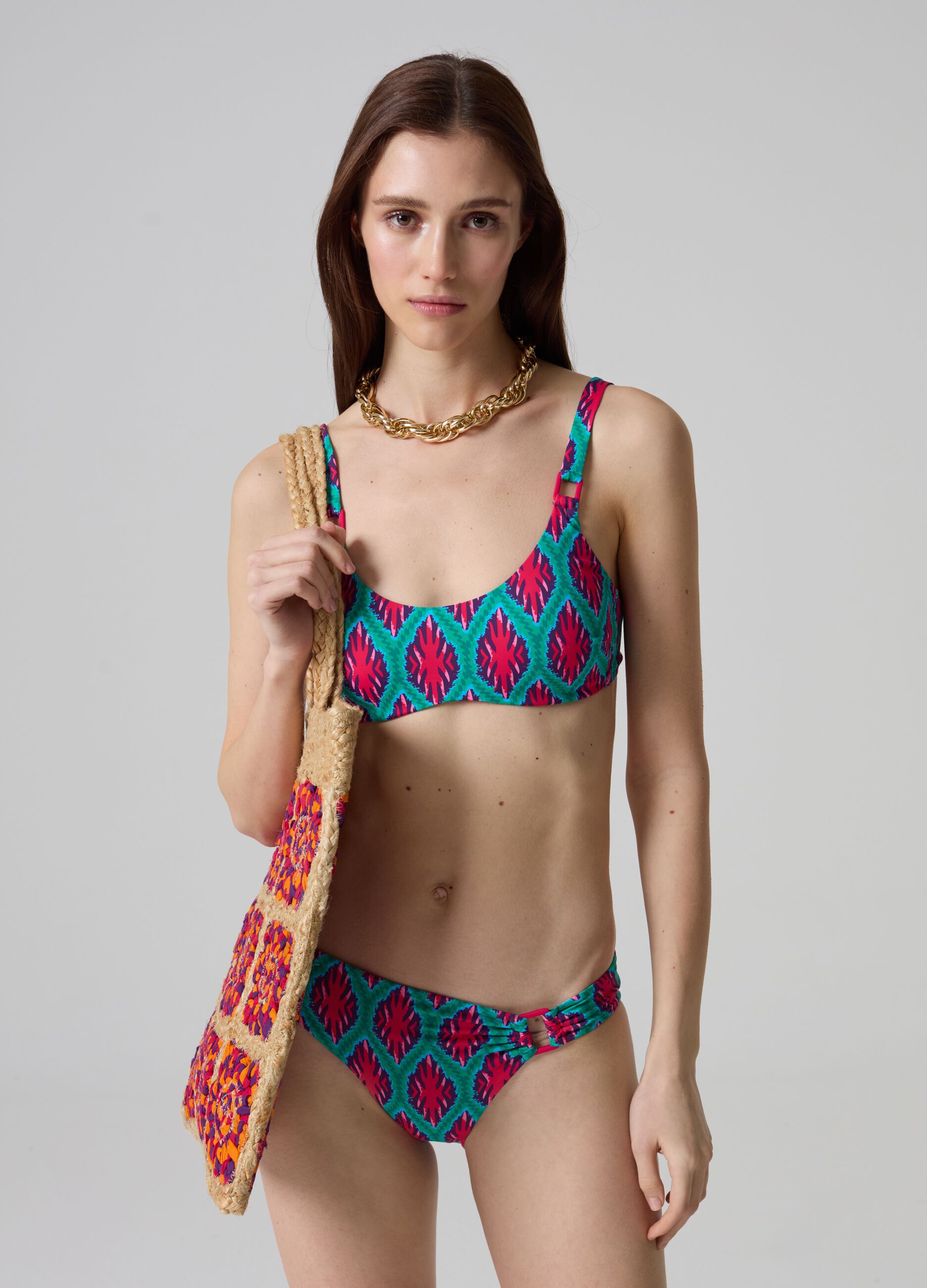 Bralette bikini top with ikat print