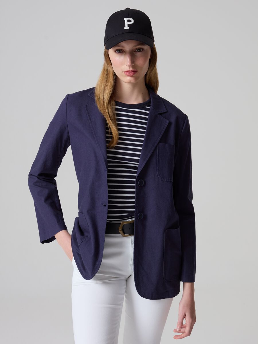 Single-breasted blazer in linen and cotton_0