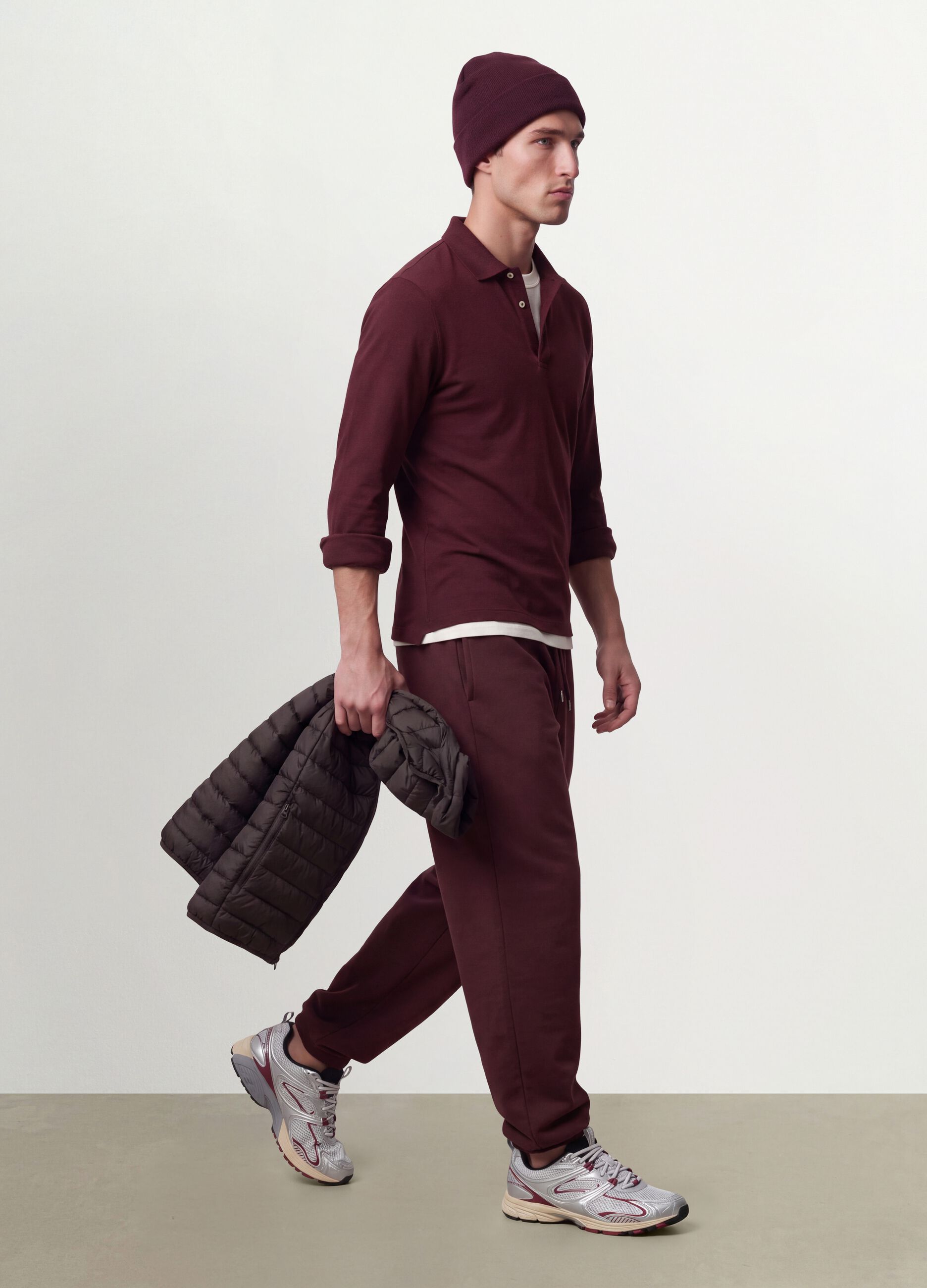 Jogger marroni in misto cotone con fondo a polsino e coulisse