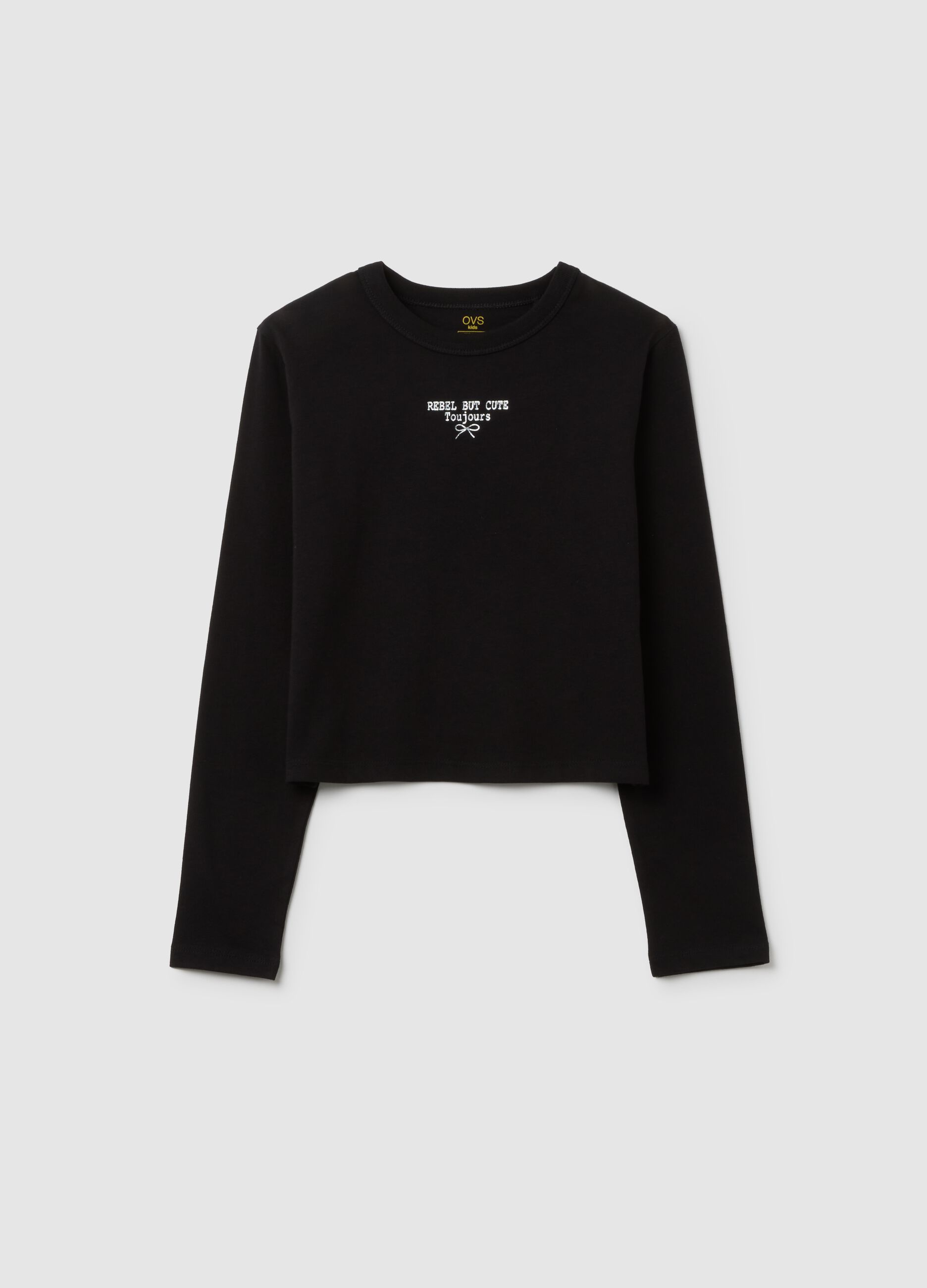 OVS KIDS Teen Girl's Girls' black pure cotton T-shirt regular fit