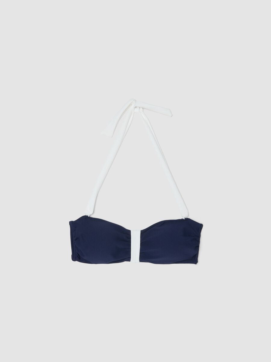 Blue and white bandeau bikini top in stretch fabric_4