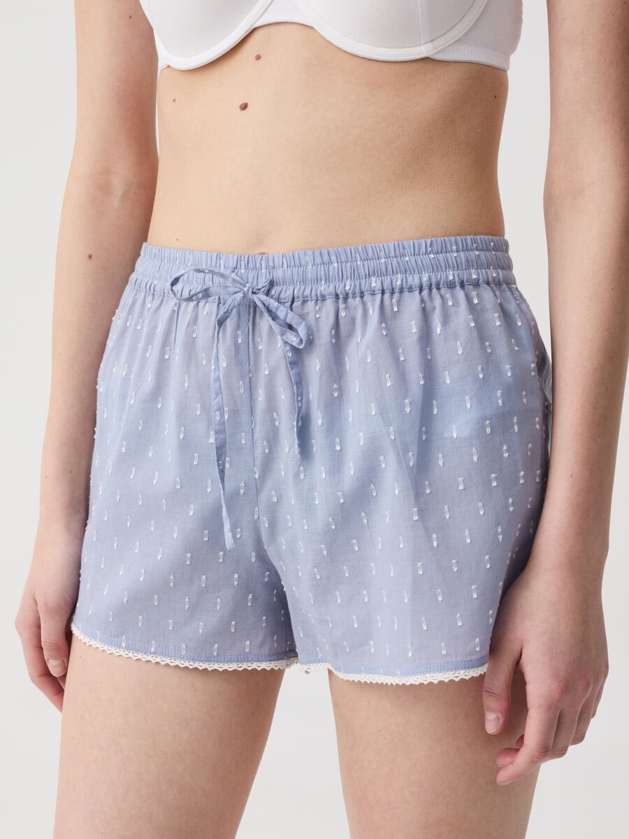 Shorts pijama de algodón dobby con puntilla_1