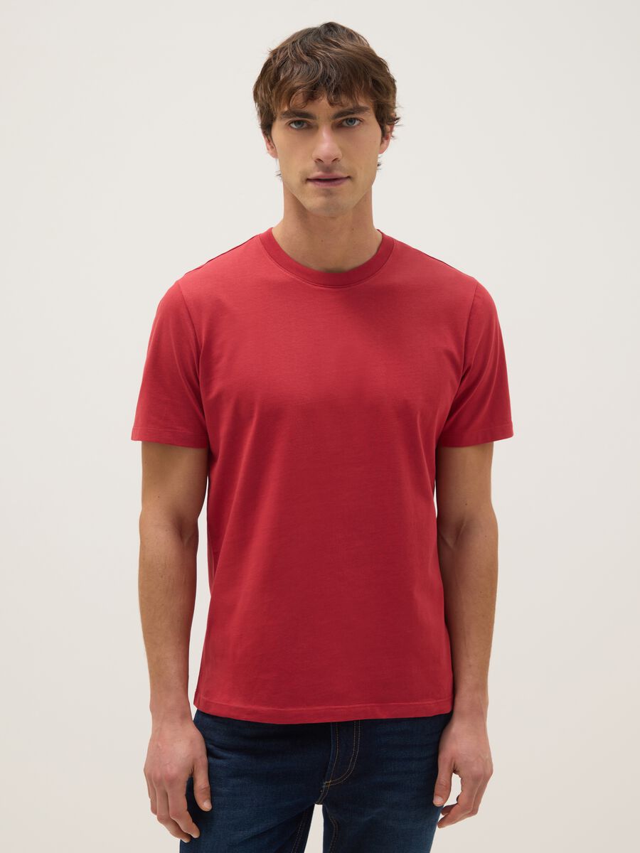 Regular Fit Red Pure Cotton T-shirt_1