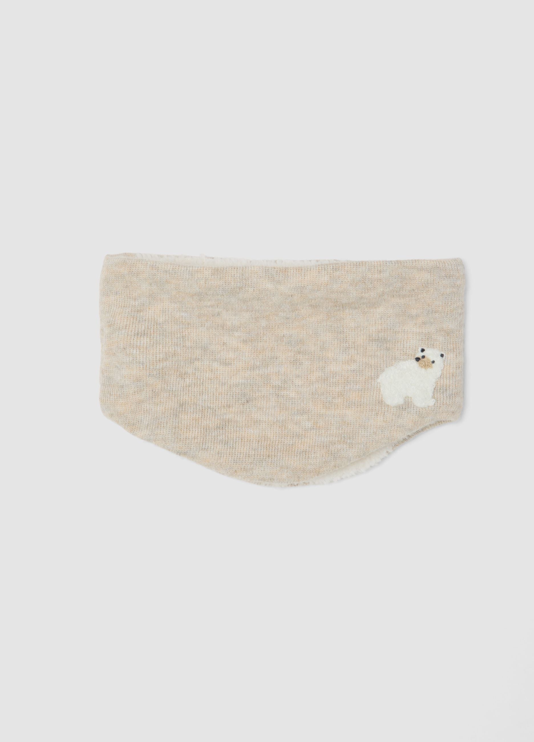 Sciarpa beige m&eacute;lange in misto lana con interno teddy