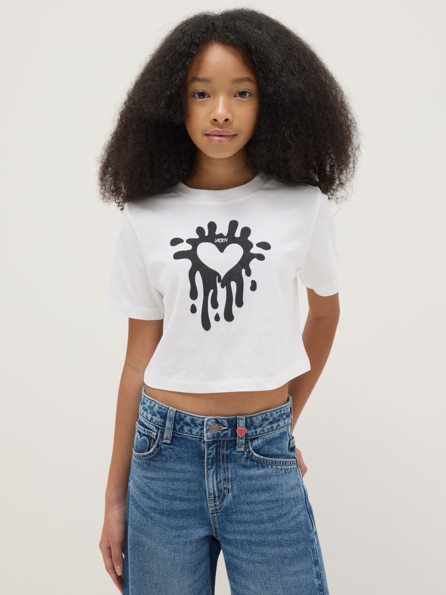 White pure cotton girl's boxy fit t-shirt with print_0