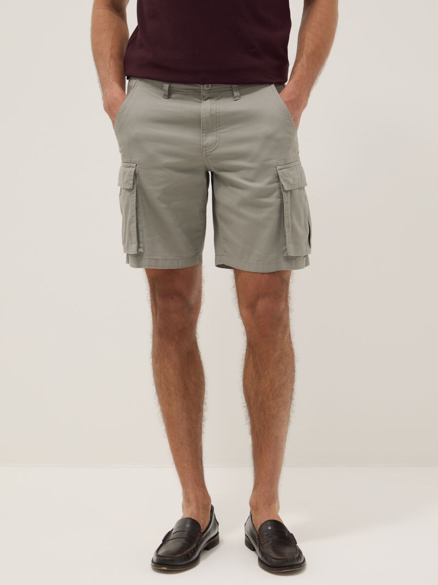 Grey pure cotton regular-fit cargo Bermuda shorts_2