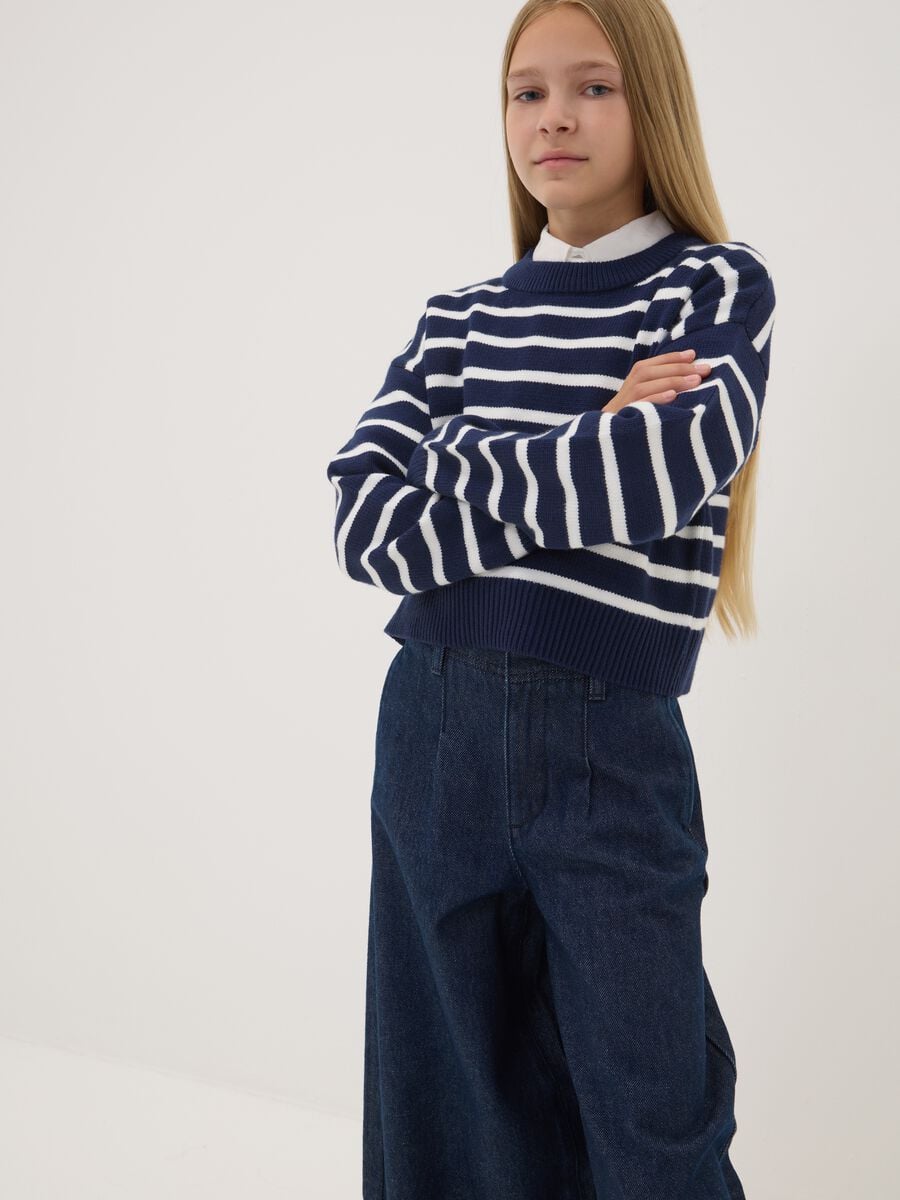 Blue striped viscose-blend crew-neck jumper_1