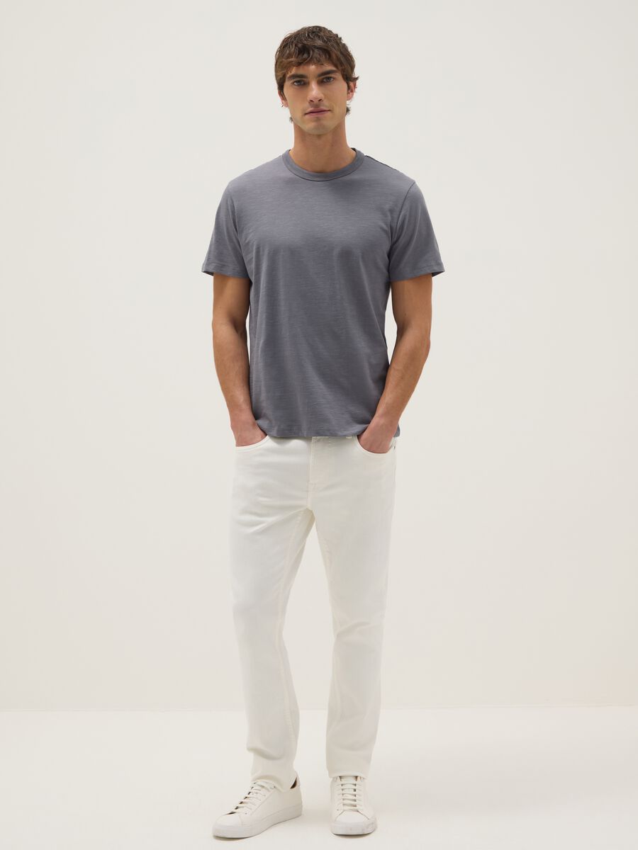 T-shirt a maniche corte in puro cotone grigio regular fit_1