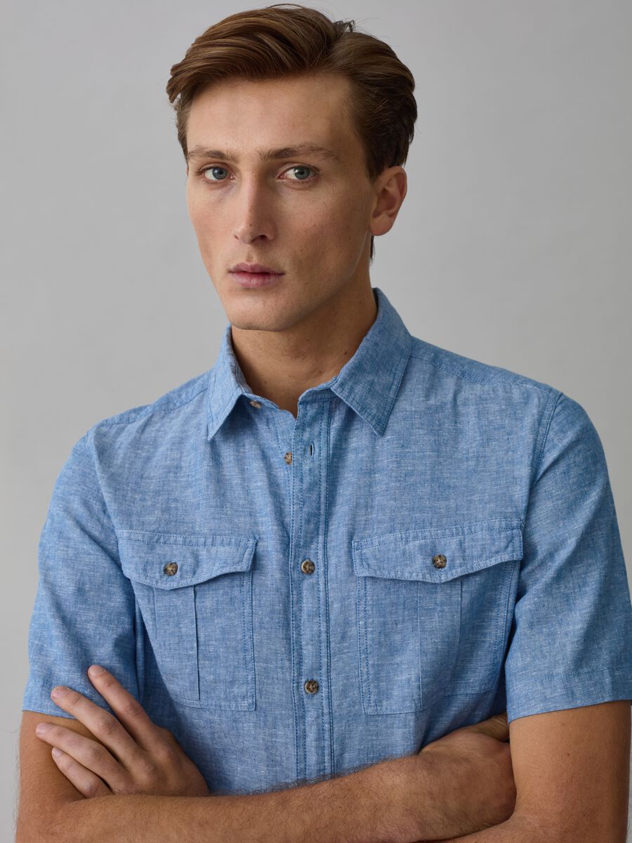 Short-sleeved shirt in chambray_1