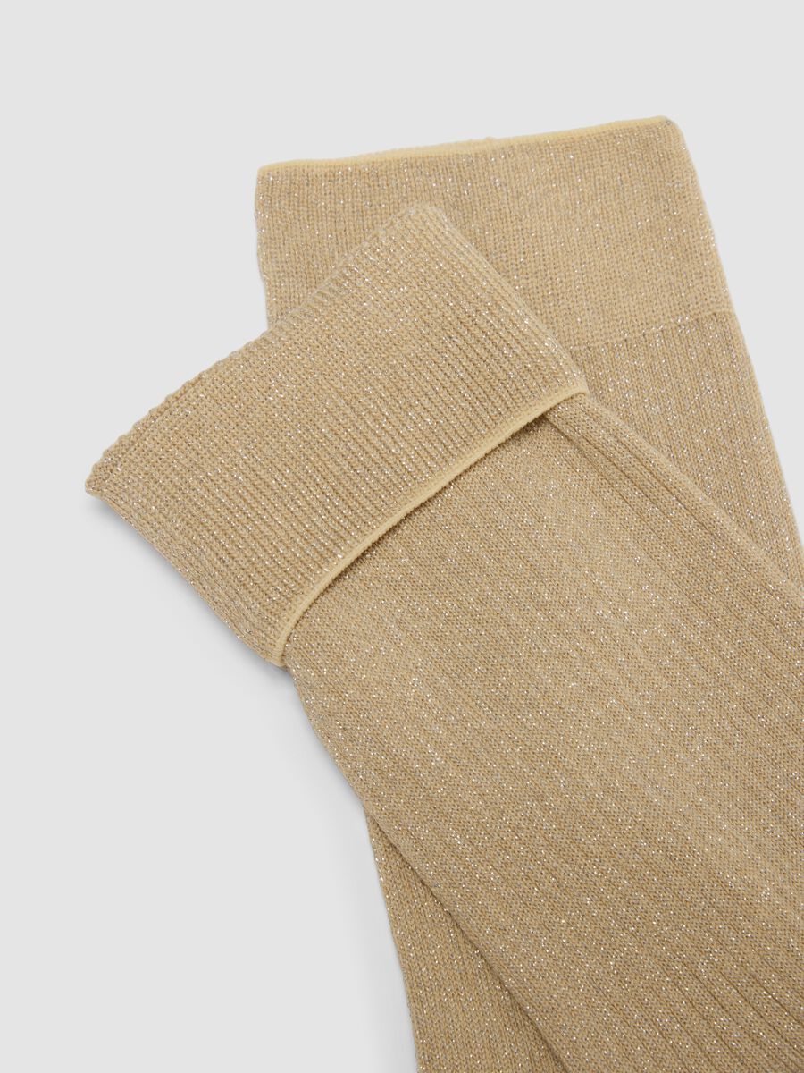 Beige stretch cotton socks with glitter_2
