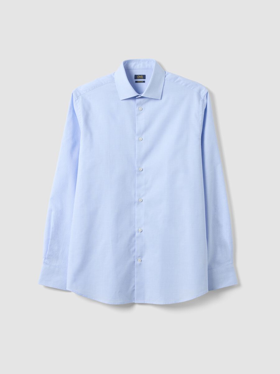 Light blue pure cotton regular fit shirt with micro-checks_0