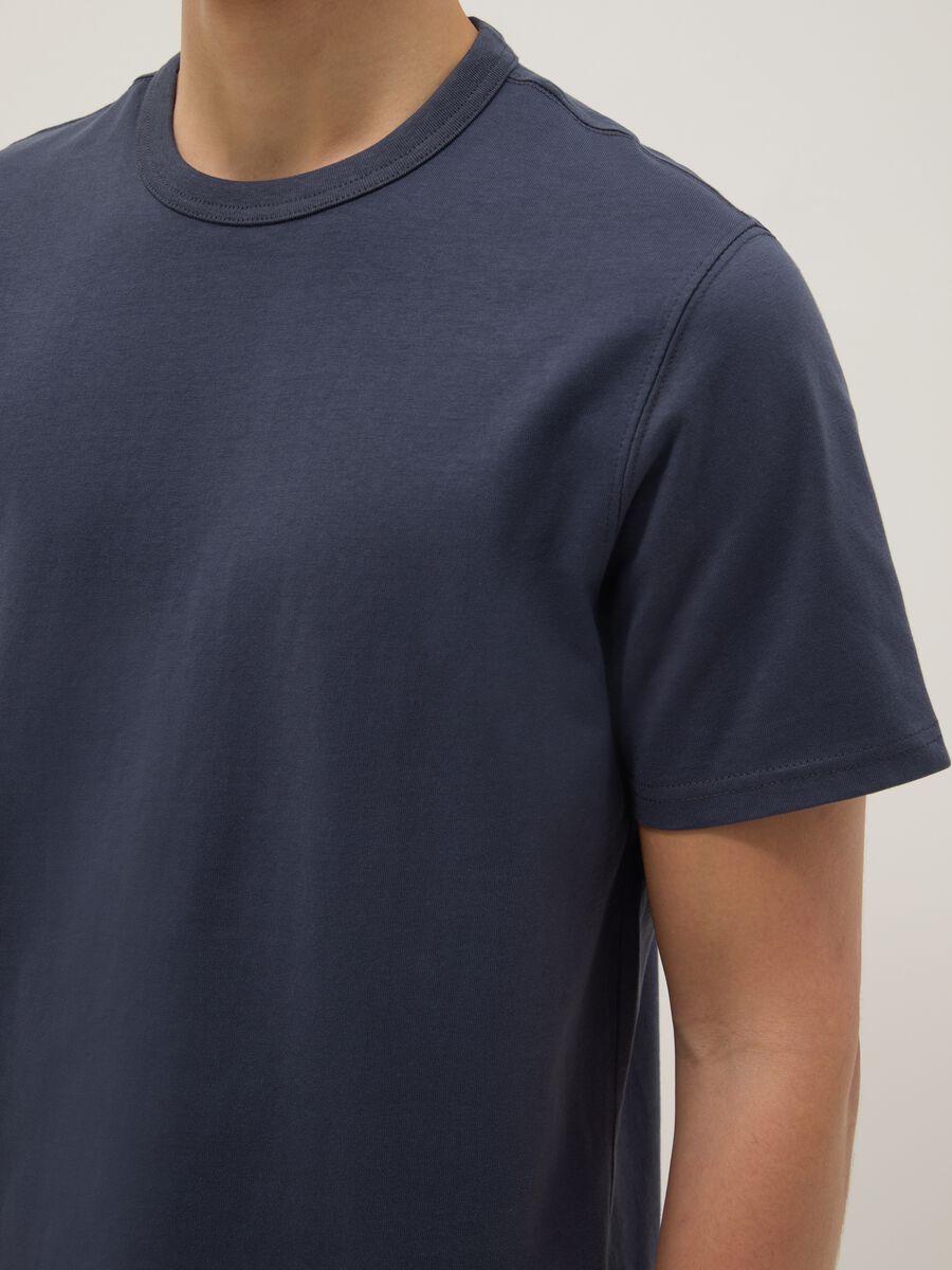 Blue pure cotton short sleeve regular fit T-shirt_3