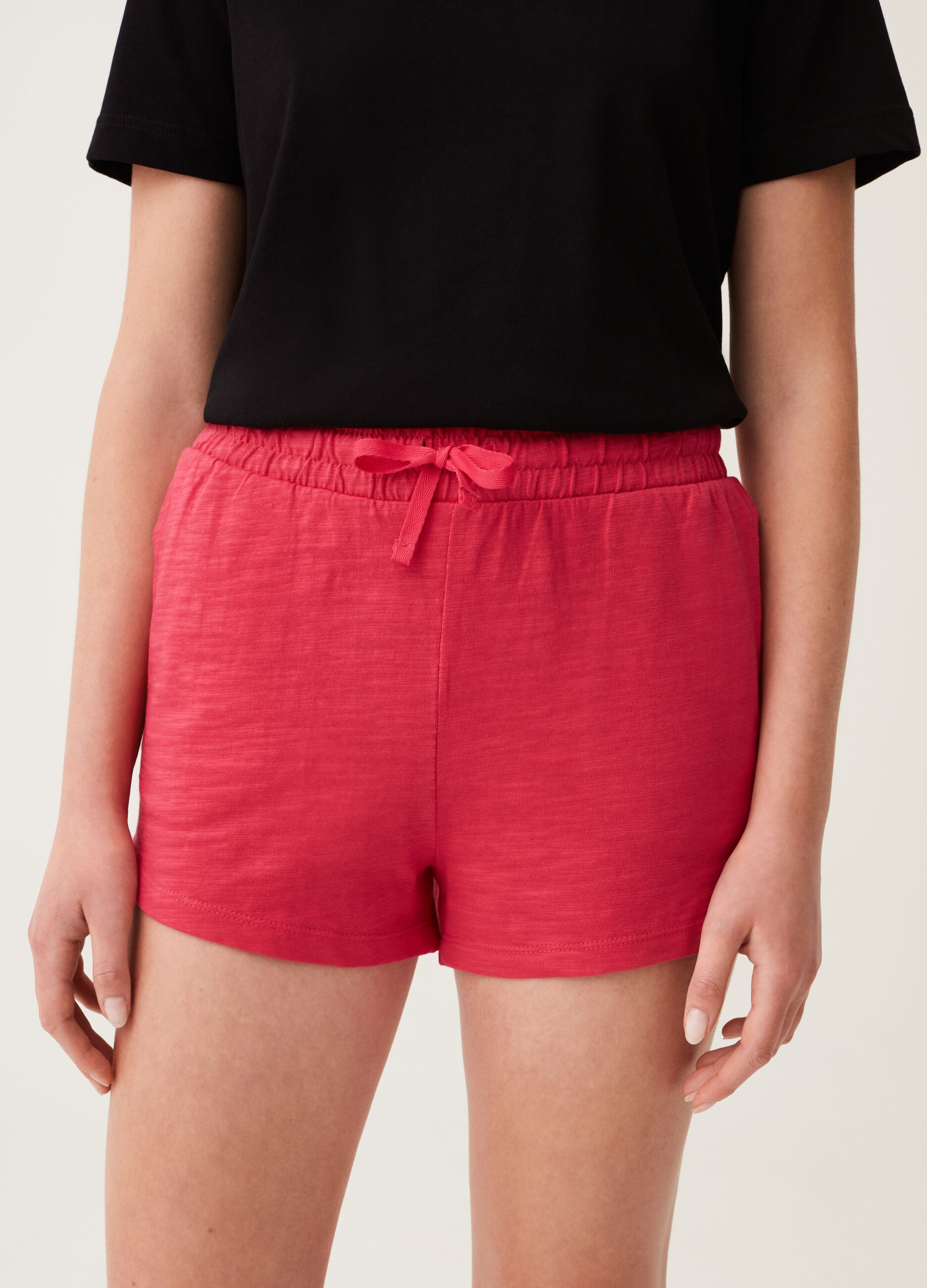 Slub cotton shorts with drawstring_1