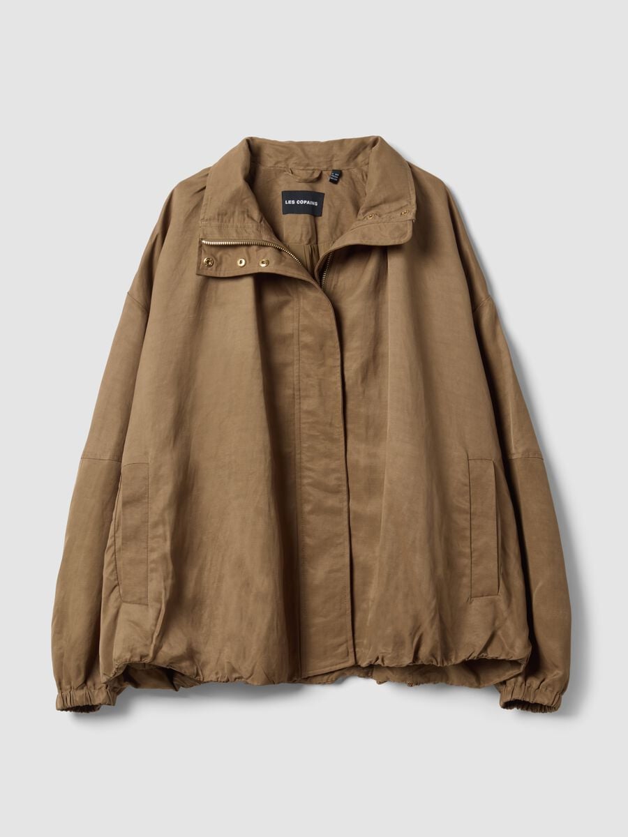 Brown regular-fit jacket in viscose and linen blend_0